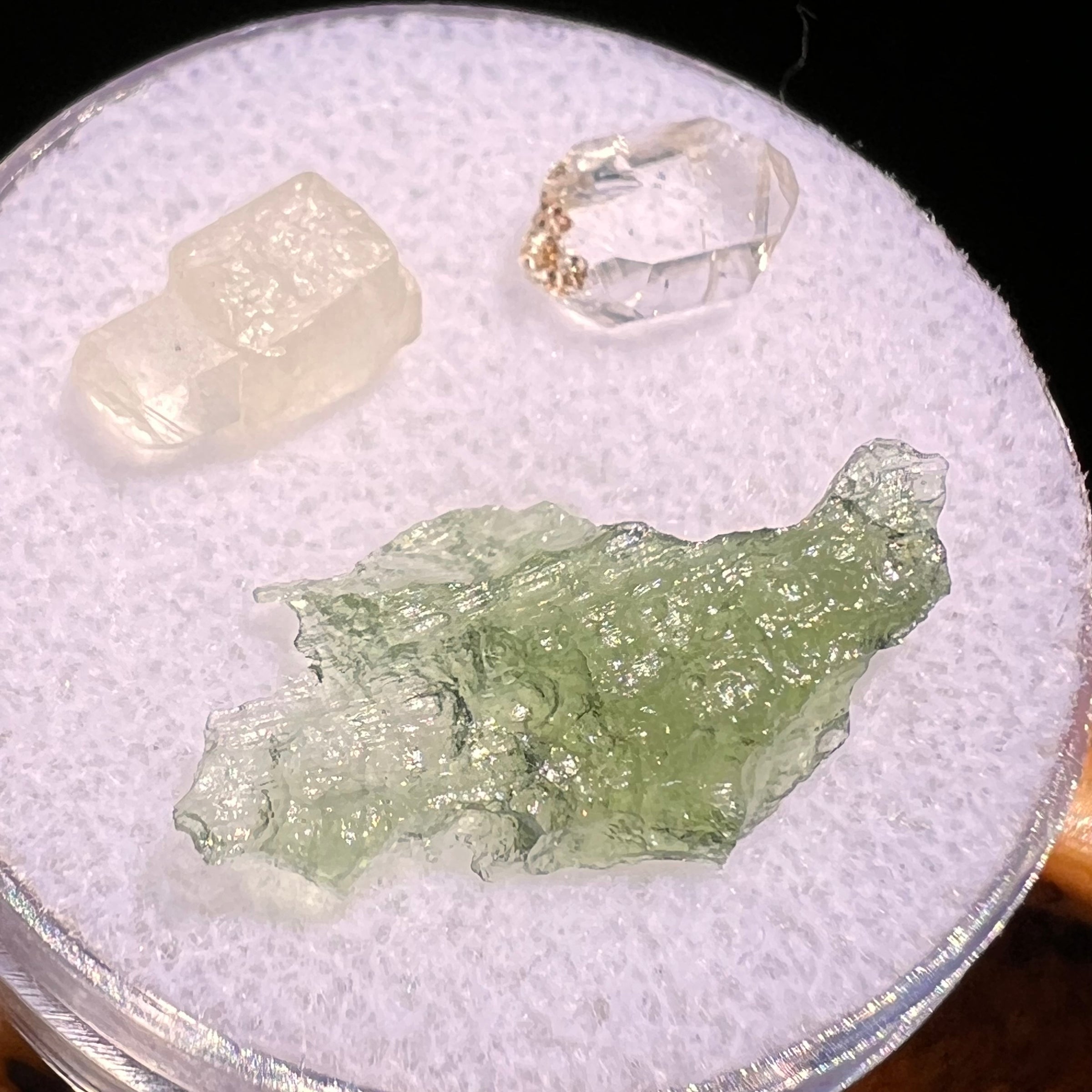 Moldavite, Phenakite, & Herkimer Diamond #71-Moldavite Life