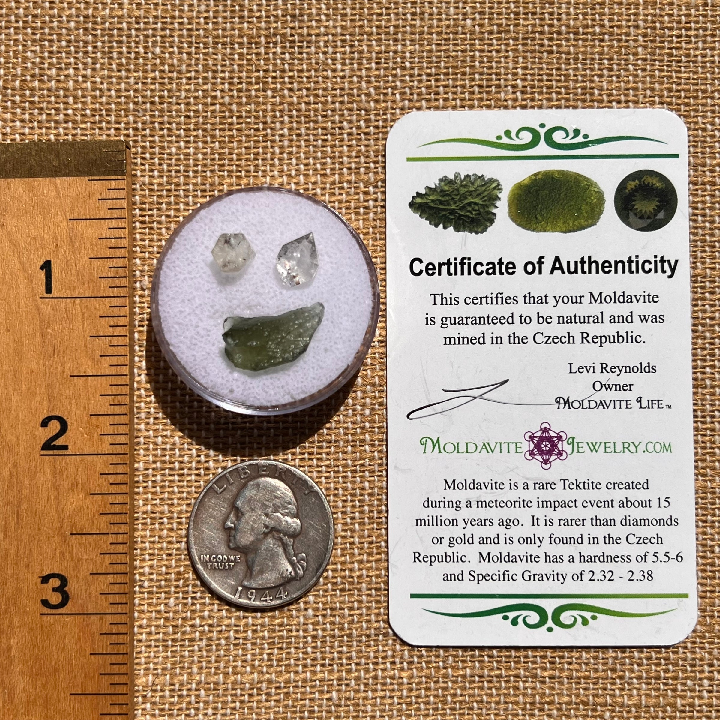 Moldavite, Phenakite, & Herkimer Diamond #72-Moldavite Life