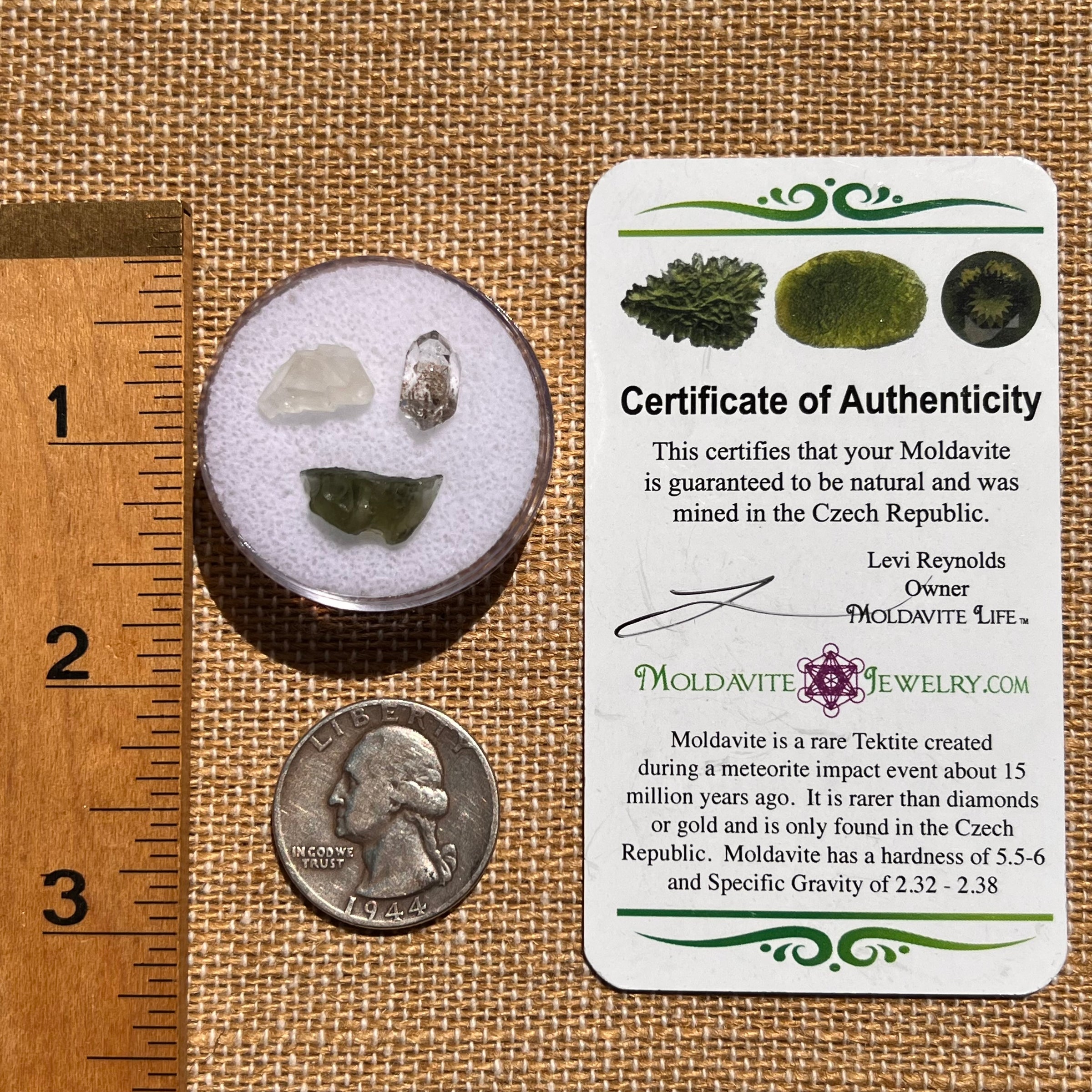 Moldavite, Phenakite, & Herkimer Diamond #74-Moldavite Life