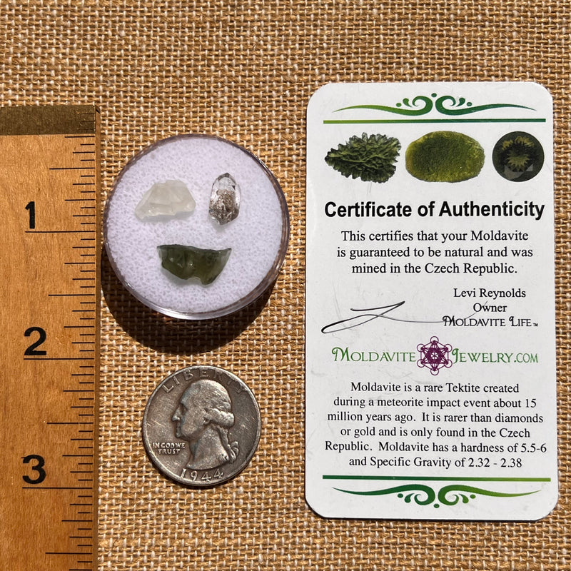 Moldavite, Phenakite, & Herkimer Diamond #74-Moldavite Life