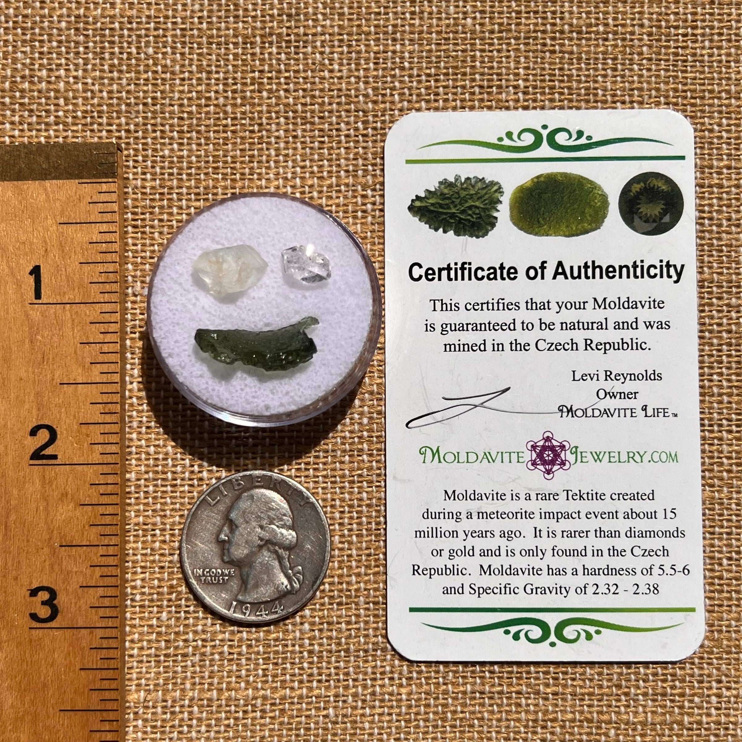 Moldavite, Phenakite, & Herkimer Diamond #75-Moldavite Life