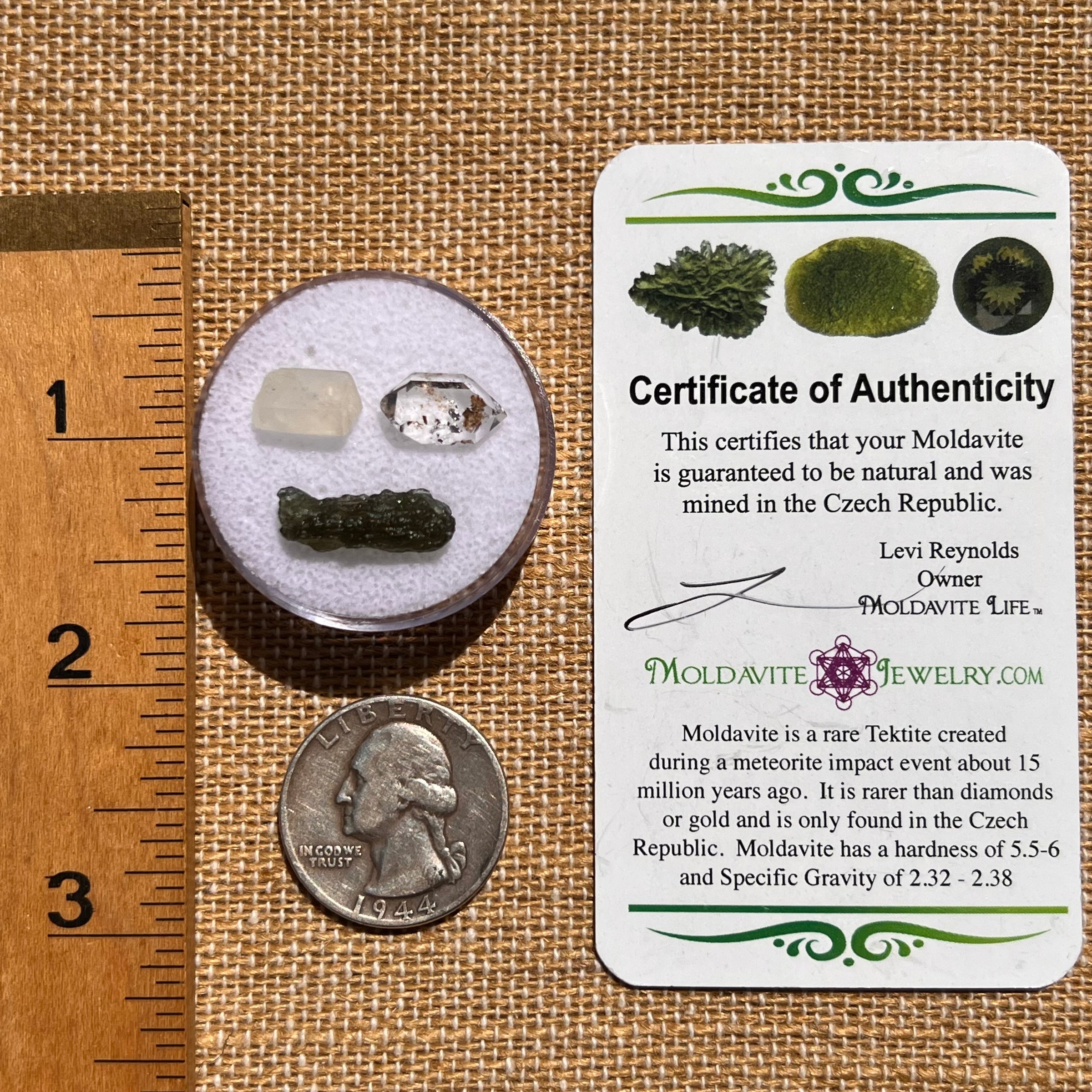 Moldavite, Phenakite, & Herkimer Diamond #76-Moldavite Life