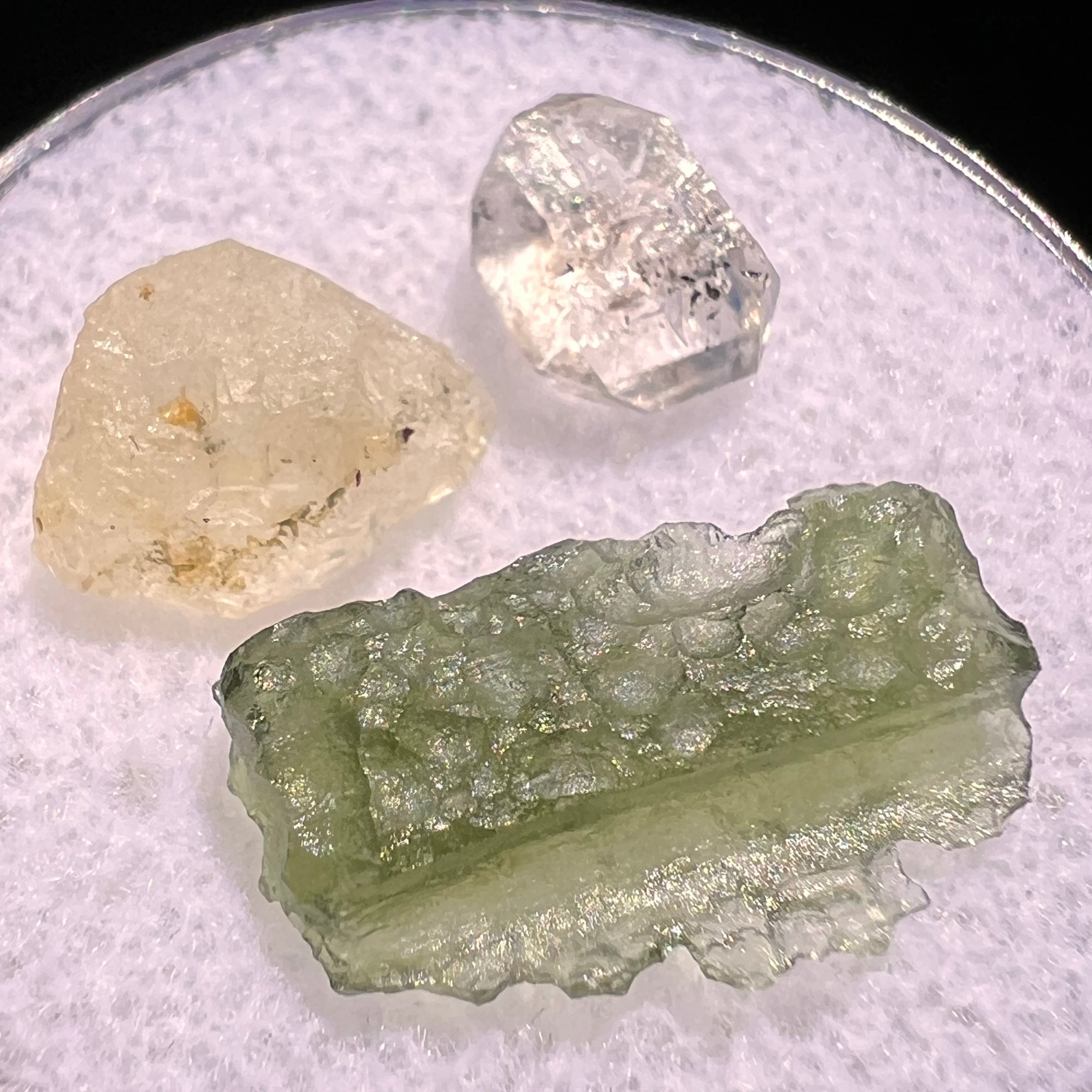 Moldavite, Phenakite, & Herkimer Diamond #77-Moldavite Life