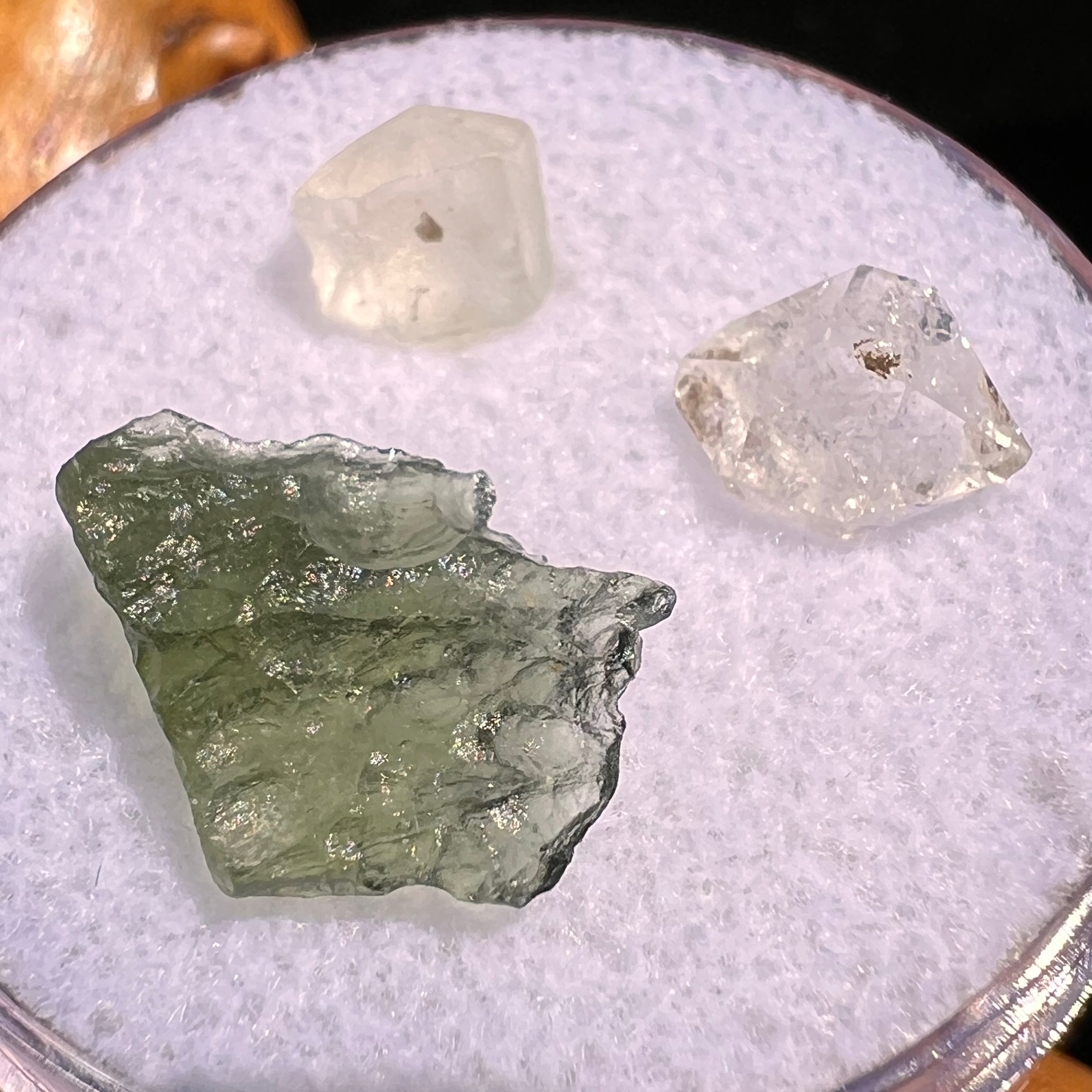 Moldavite, Phenakite, & Herkimer Diamond #79-Moldavite Life