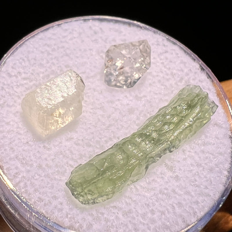 Moldavite, Phenakite, & Herkimer Diamond #80-Moldavite Life