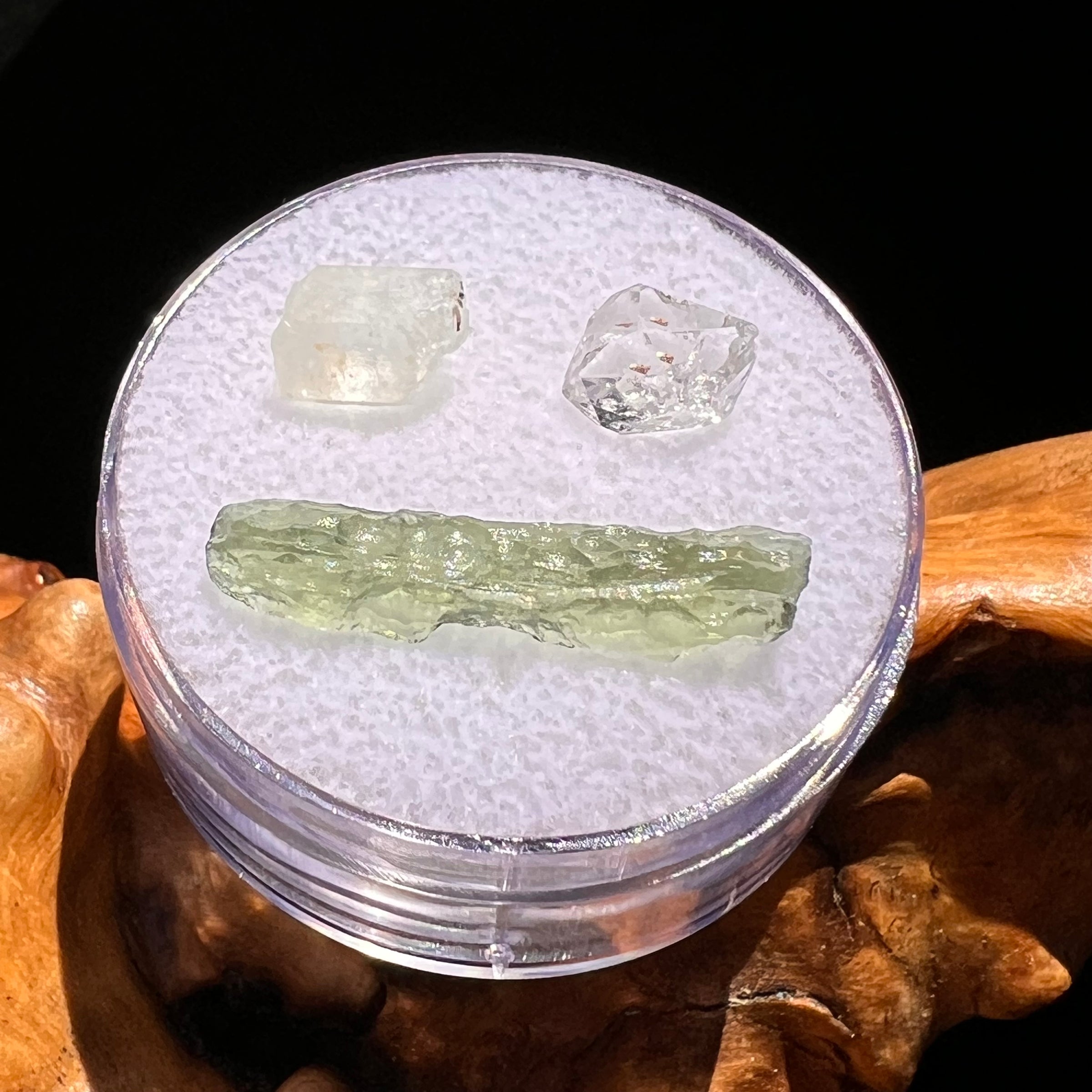 Moldavite, Phenakite, & Herkimer Diamond #80-Moldavite Life