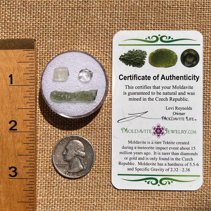 Moldavite, Phenakite, & Herkimer Diamond #80-Moldavite Life