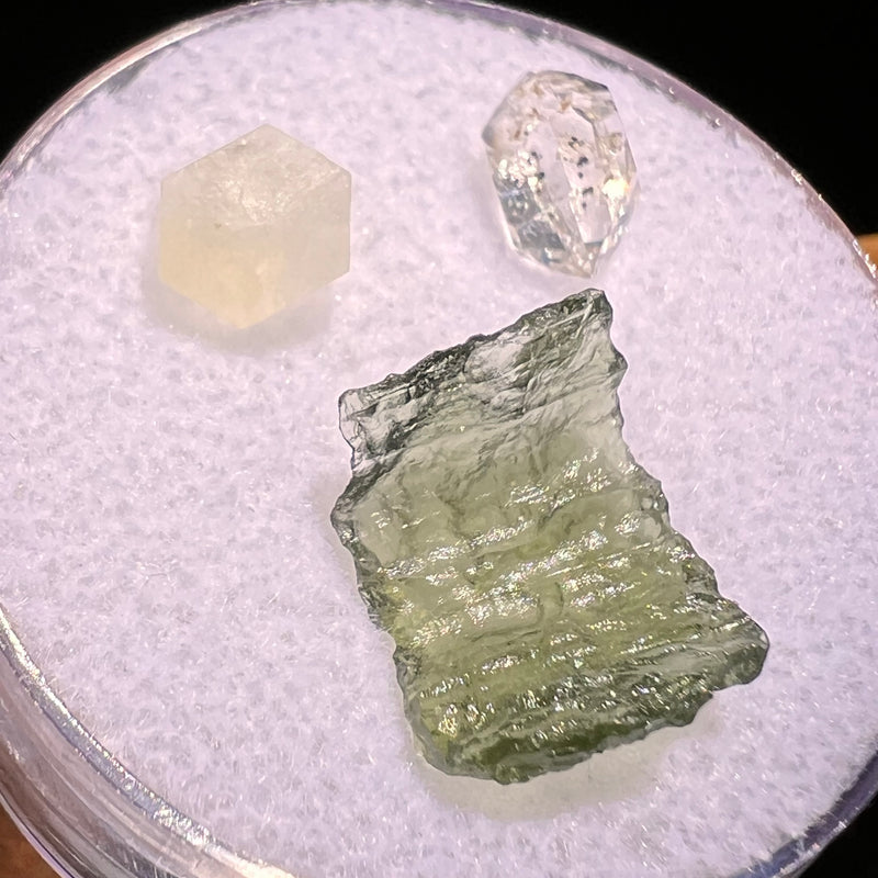 Moldavite, Phenakite, & Herkimer Diamond #81-Moldavite Life