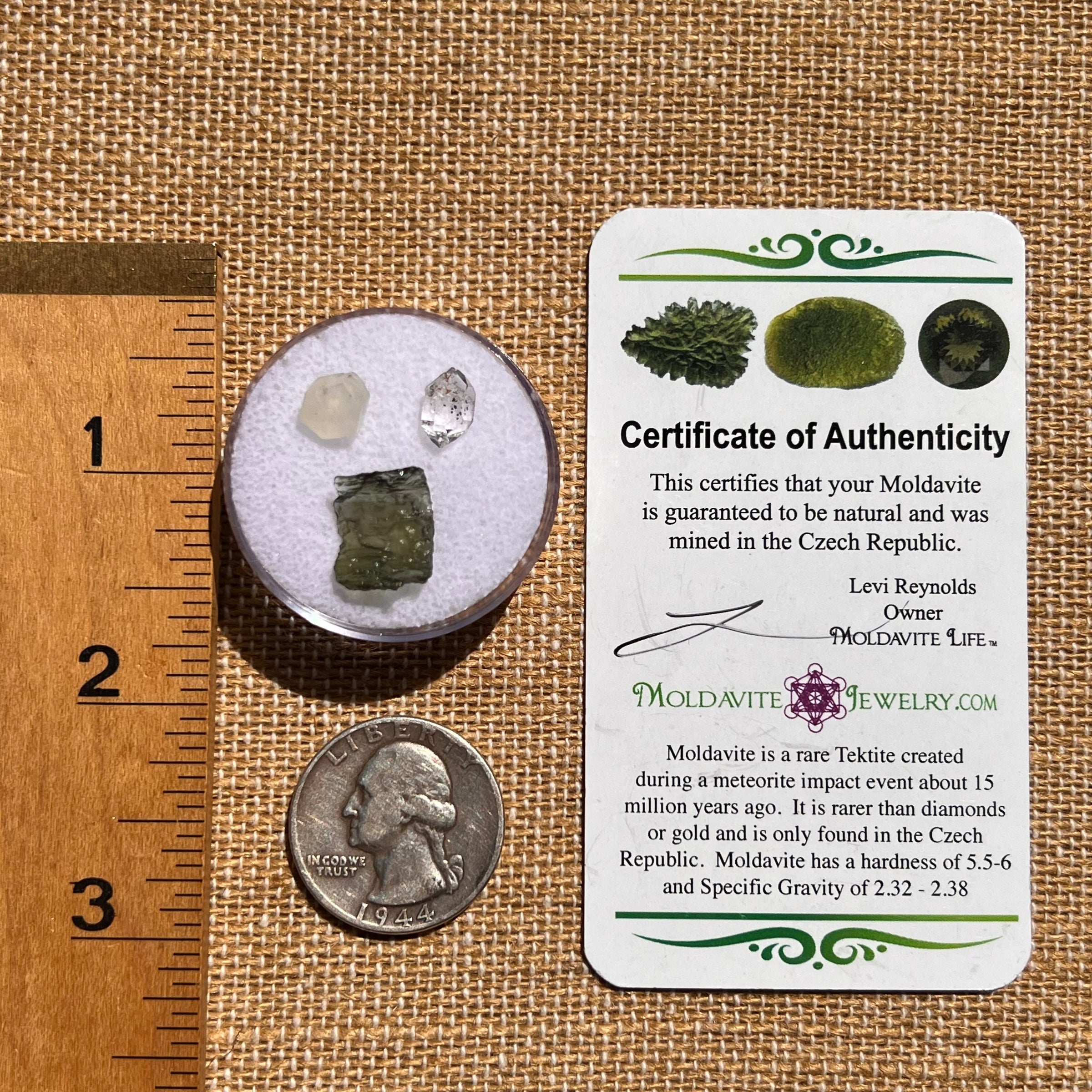 Moldavite, Phenakite, & Herkimer Diamond #81-Moldavite Life