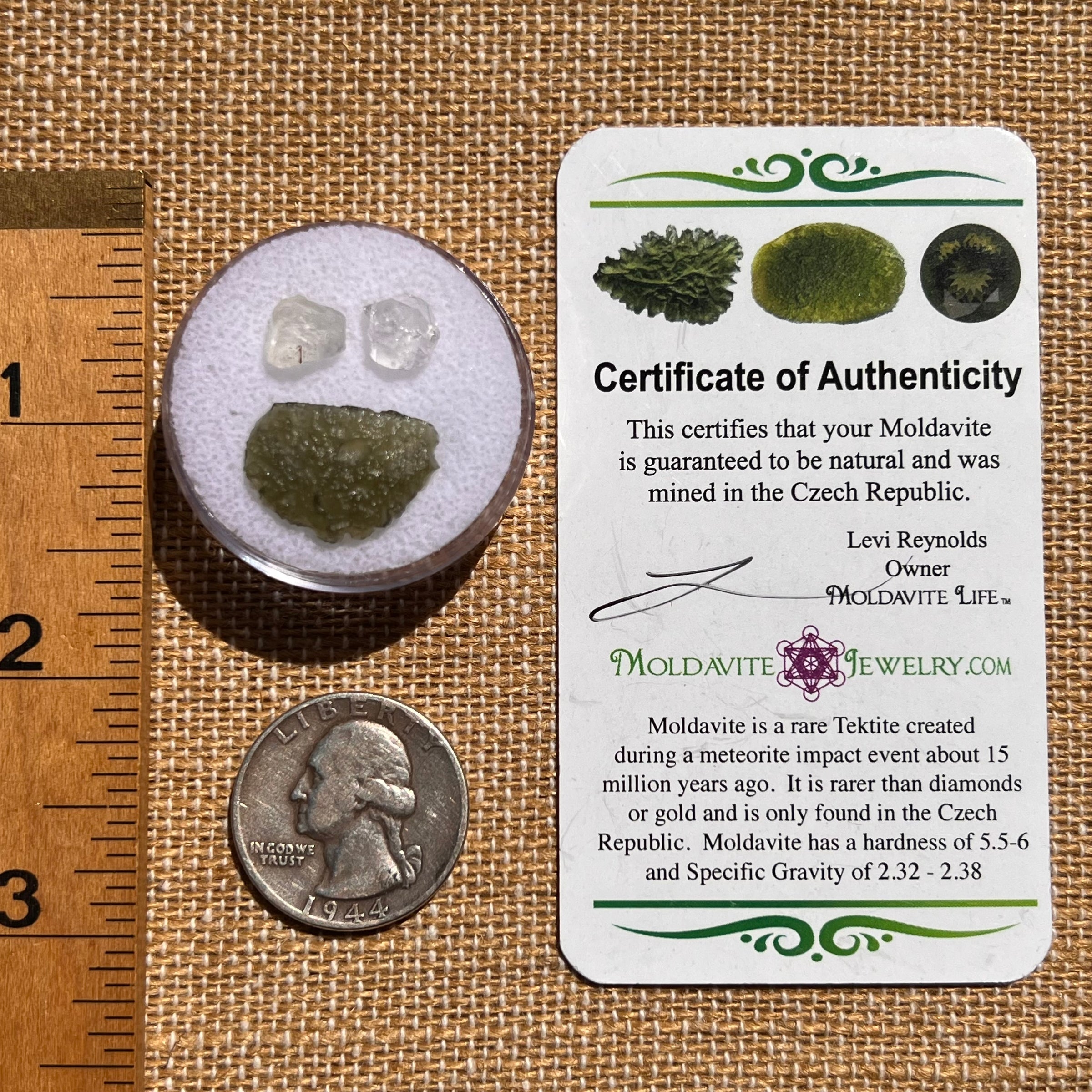 Moldavite, Phenakite, & Herkimer Diamond #83-Moldavite Life