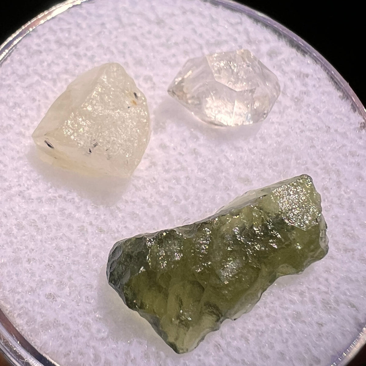 Moldavite, Phenakite, & Herkimer Diamond #84-Moldavite Life