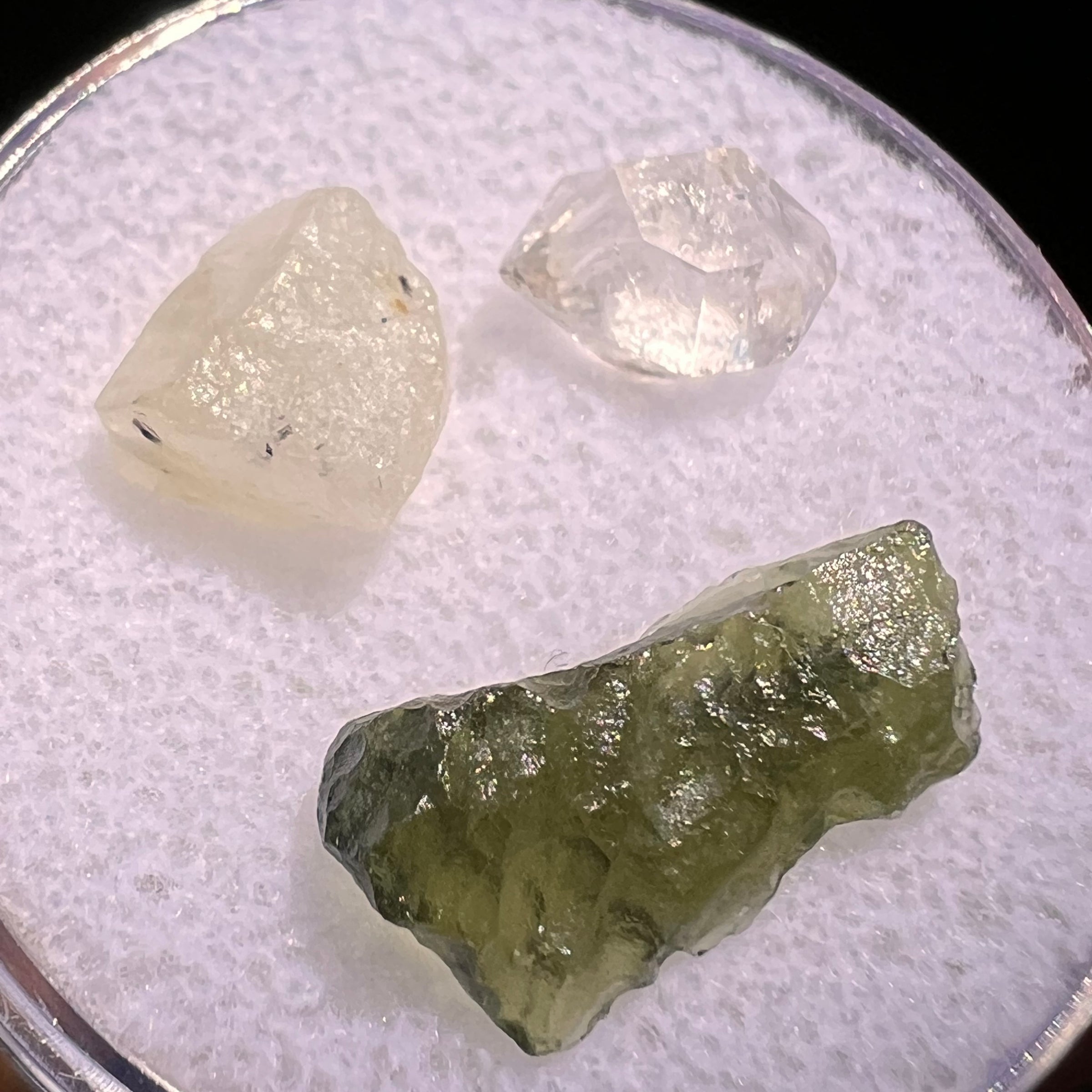 Moldavite, Phenakite, & Herkimer Diamond #84-Moldavite Life