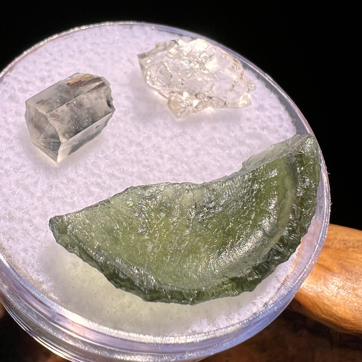 Moldavite, Phenakite, & Herkimer Diamond #85-Moldavite Life