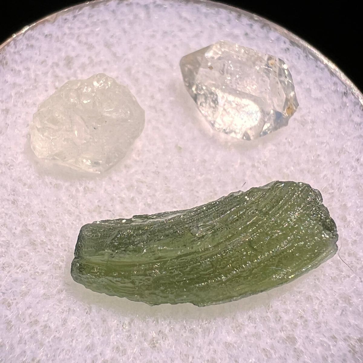 Moldavite, Phenakite, & Herkimer Diamond #86-Moldavite Life