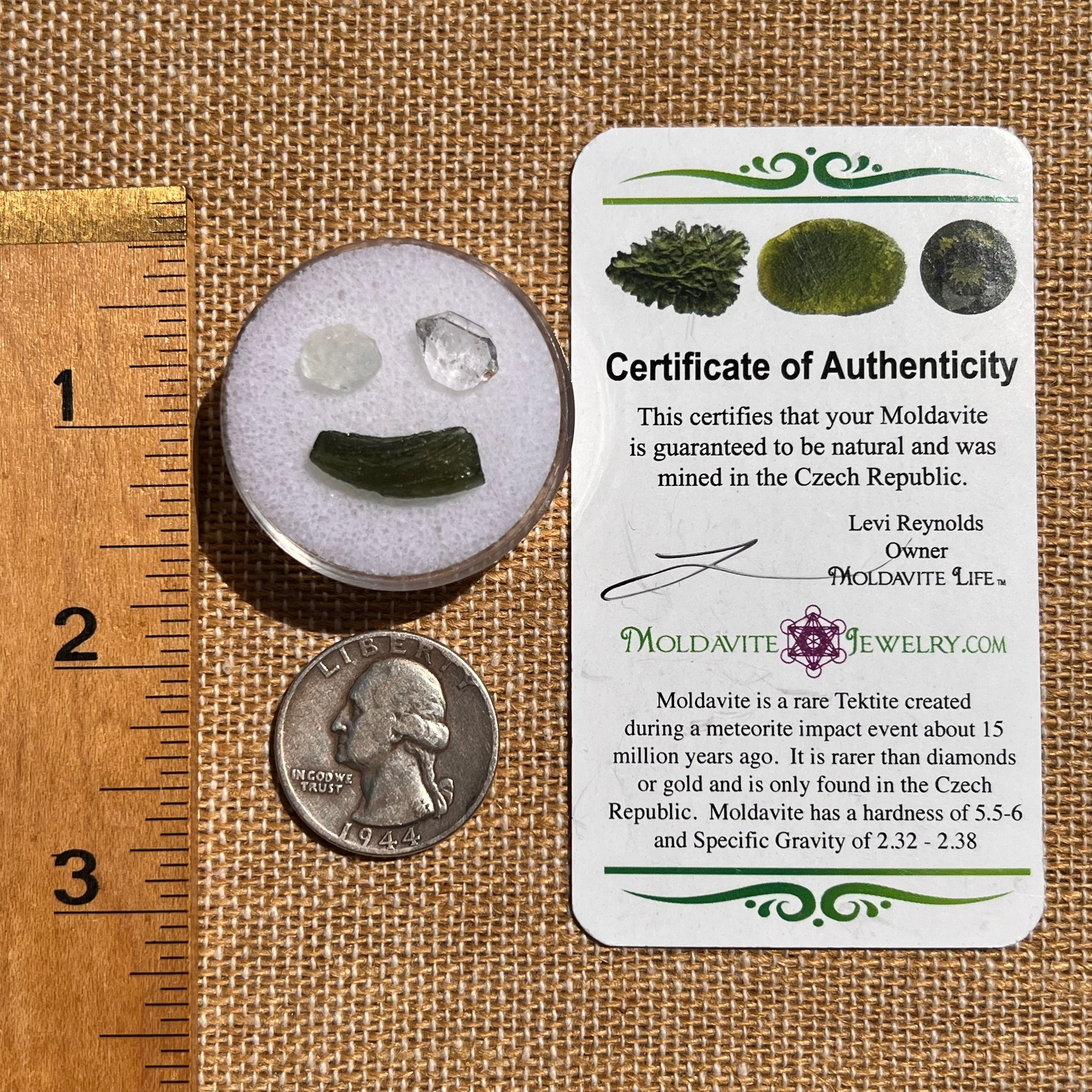 Moldavite, Phenakite, & Herkimer Diamond #86-Moldavite Life