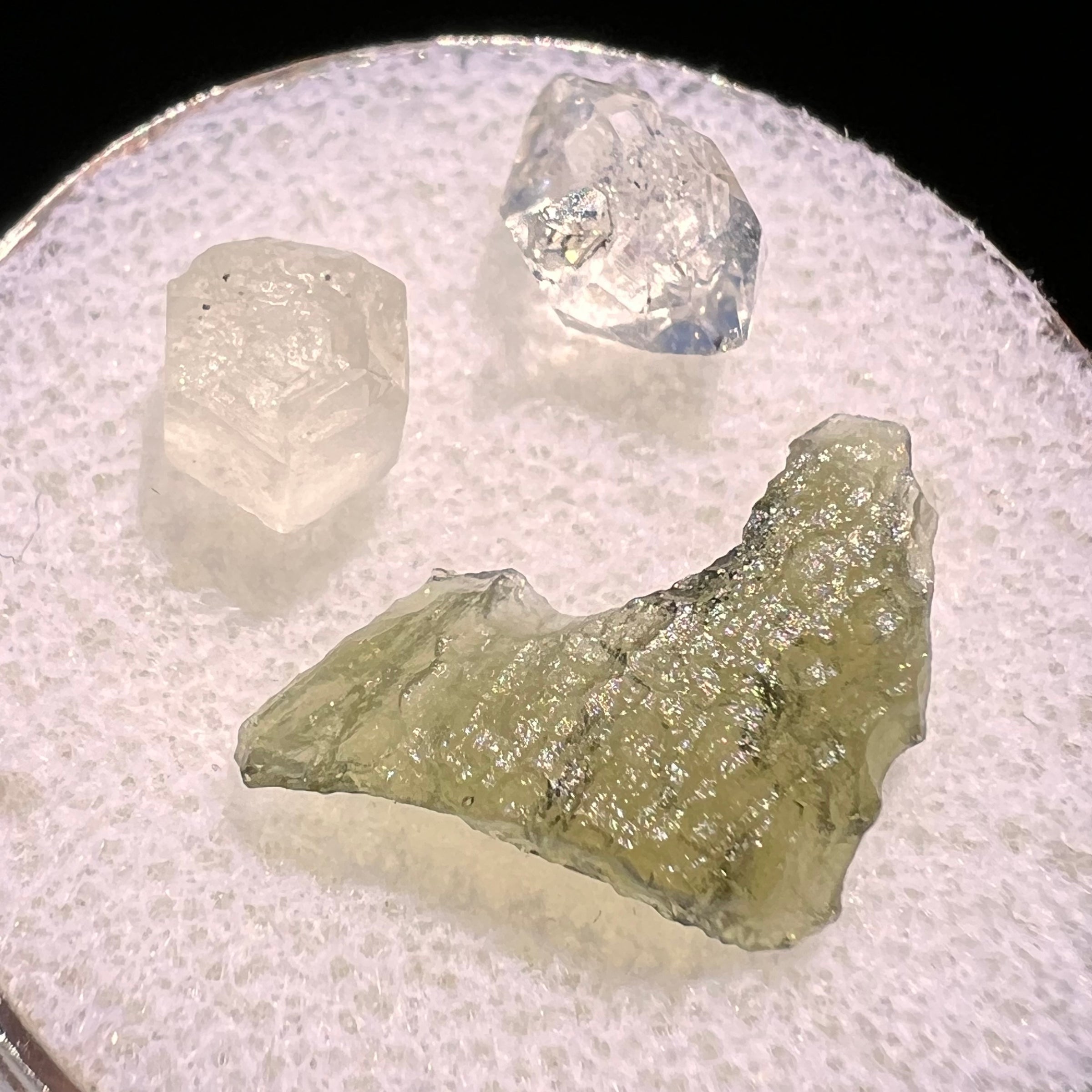 Moldavite, Phenakite, & Herkimer Diamond #87-Moldavite Life