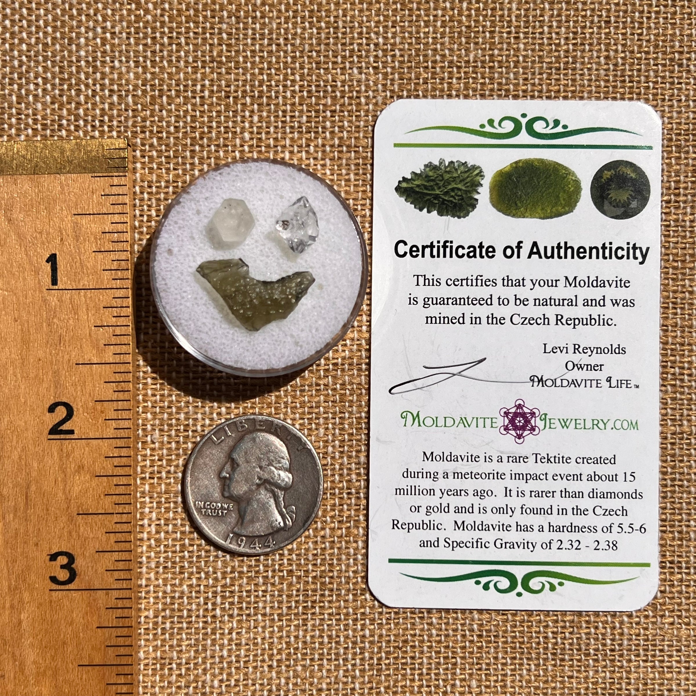 Moldavite, Phenakite, & Herkimer Diamond #87-Moldavite Life