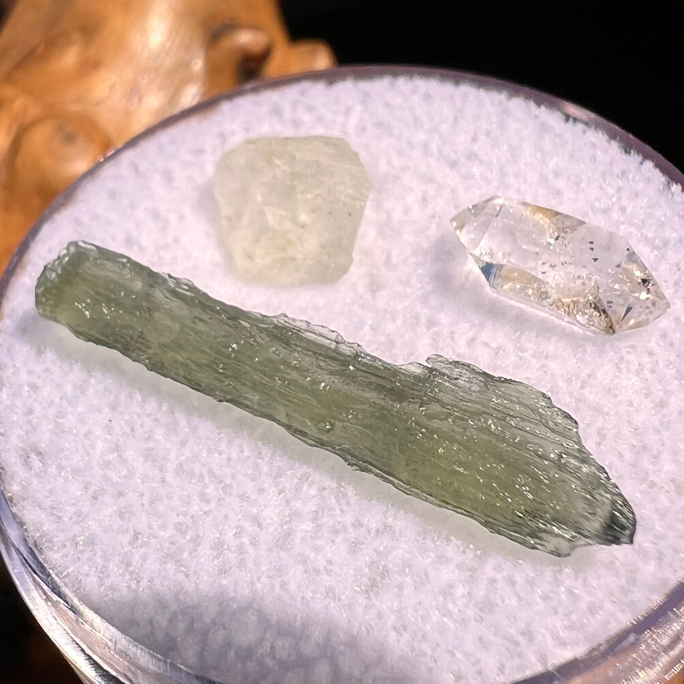 Moldavite, Phenakite, & Herkimer Diamond #92-Moldavite Life