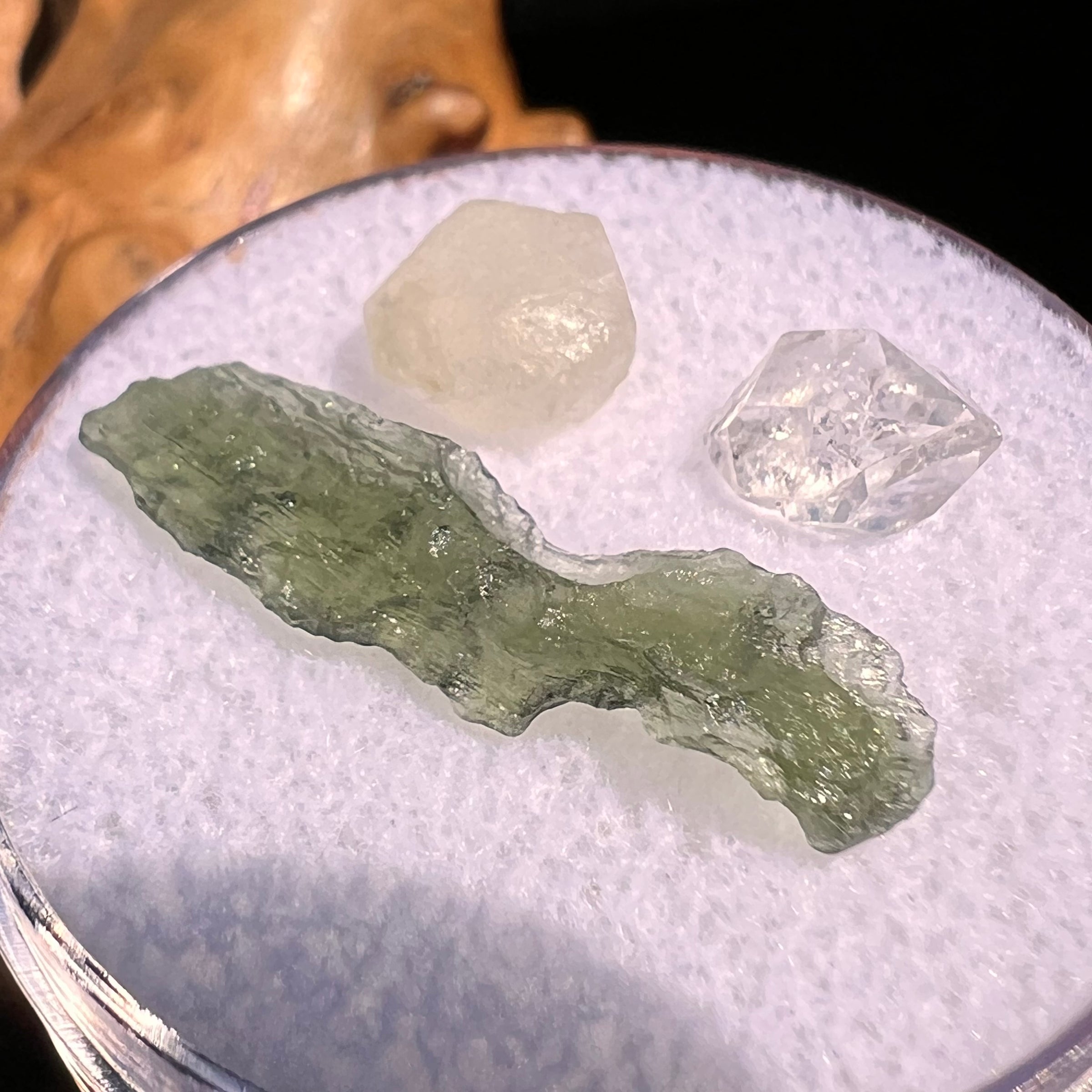 Moldavite, Phenakite, & Herkimer Diamond #94-Moldavite Life