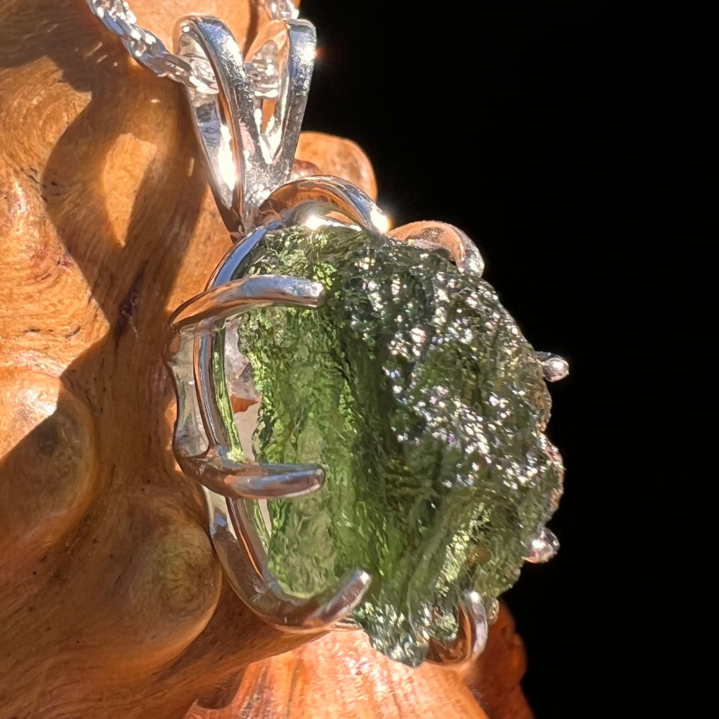Moldavite, Phenakite, & Herkimer Pendant Sterling #7649-Moldavite Life