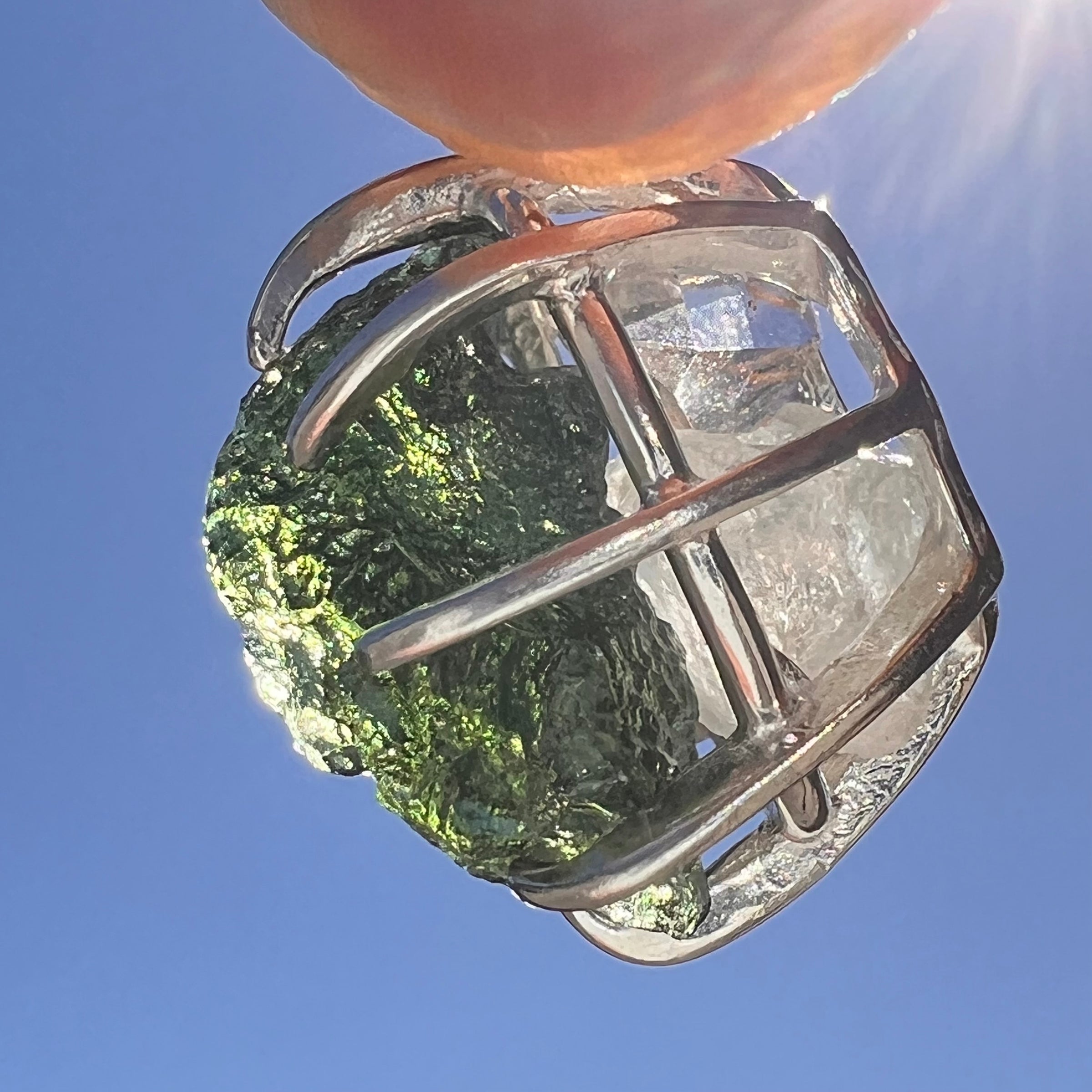 Moldavite, Phenakite, & Herkimer Pendant Sterling #7649-Moldavite Life