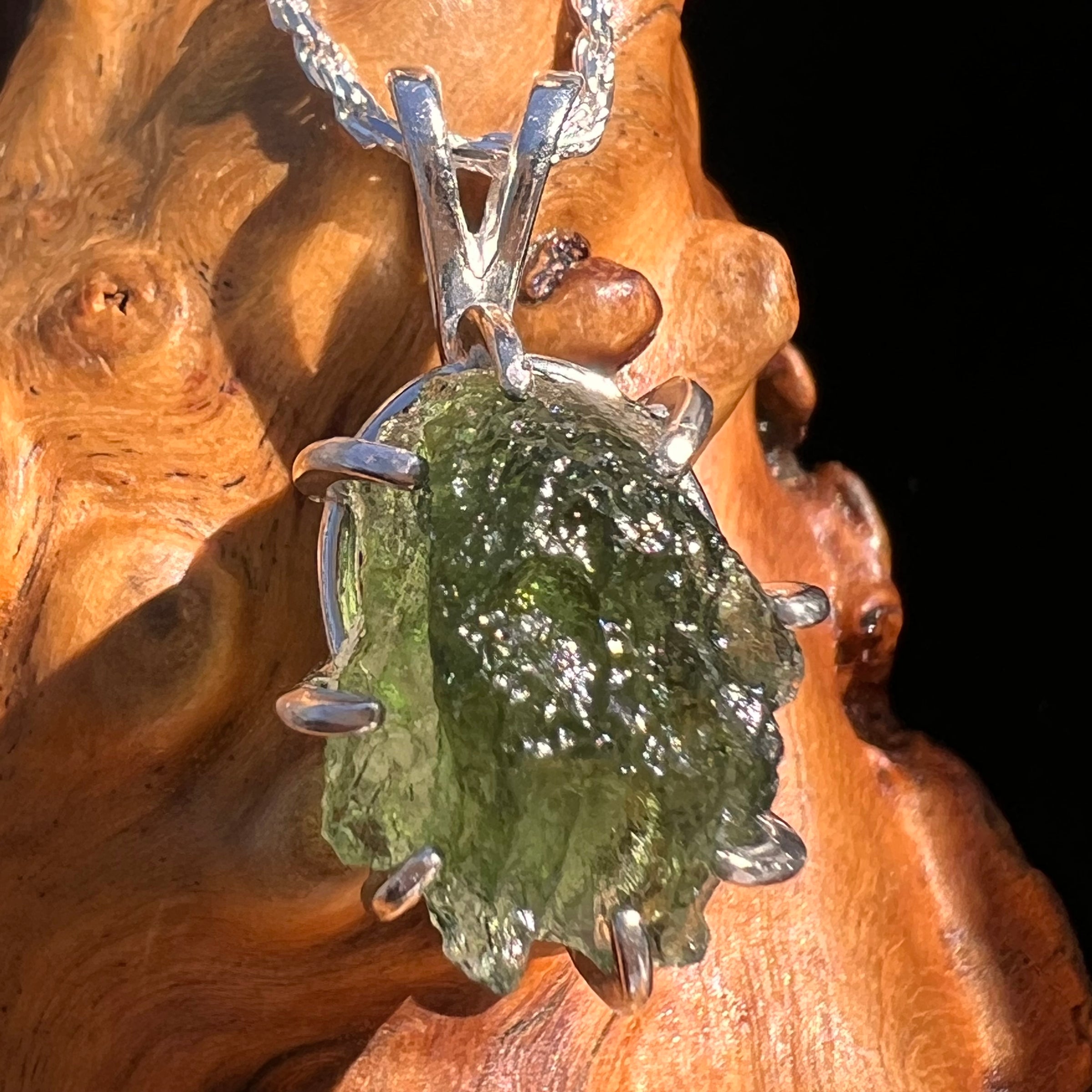 Moldavite, Phenakite, & Herkimer Pendant Sterling #7649-Moldavite Life
