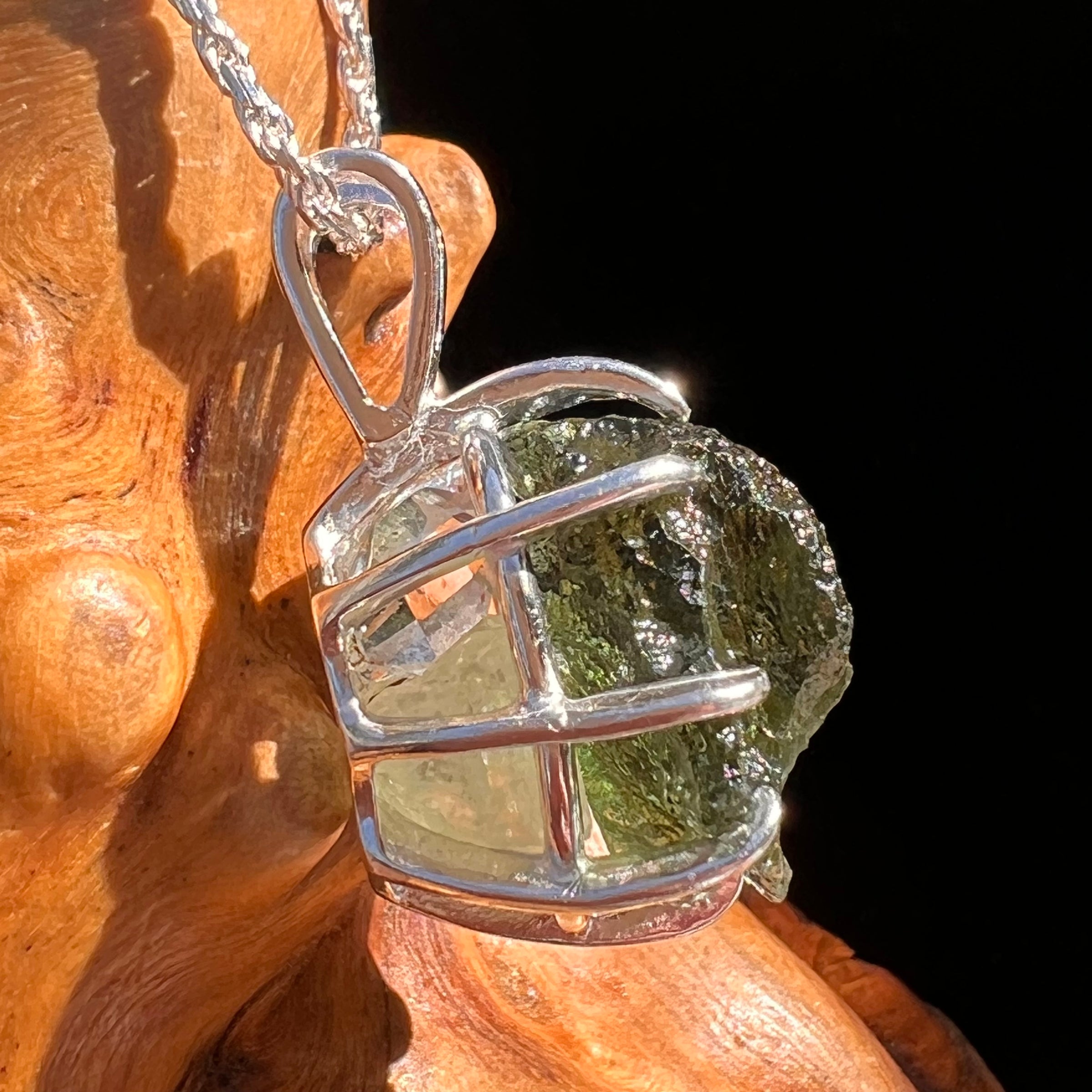 Moldavite, Phenakite, & Herkimer Pendant Sterling #7649-Moldavite Life
