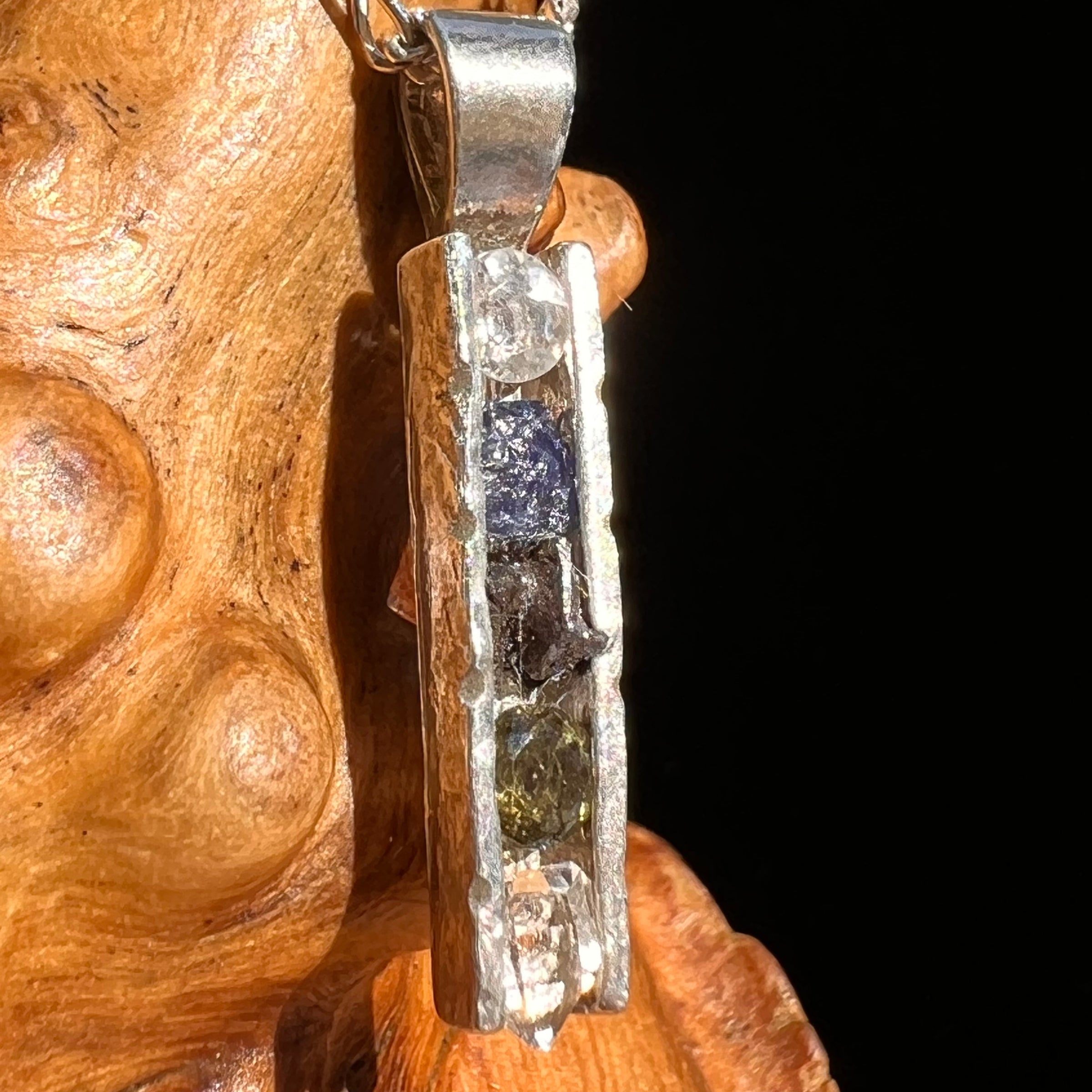 Moldavite Phenakite Meteorite Benitoite Herkimer Pendant Sterling #6771-Moldavite Life