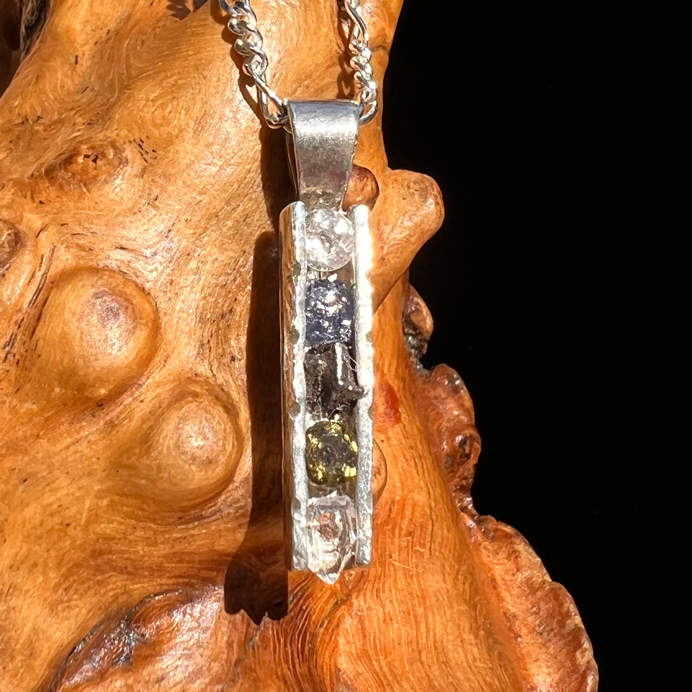 Moldavite Phenakite Meteorite Benitoite Herkimer Pendant Sterling #6771-Moldavite Life