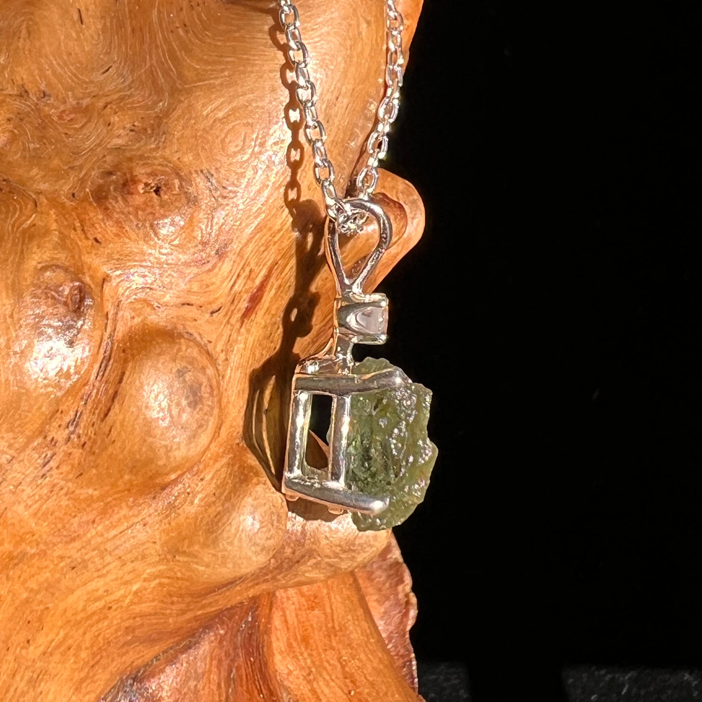 Moldavite & Phenakite Necklace Sterling #7259-Moldavite Life