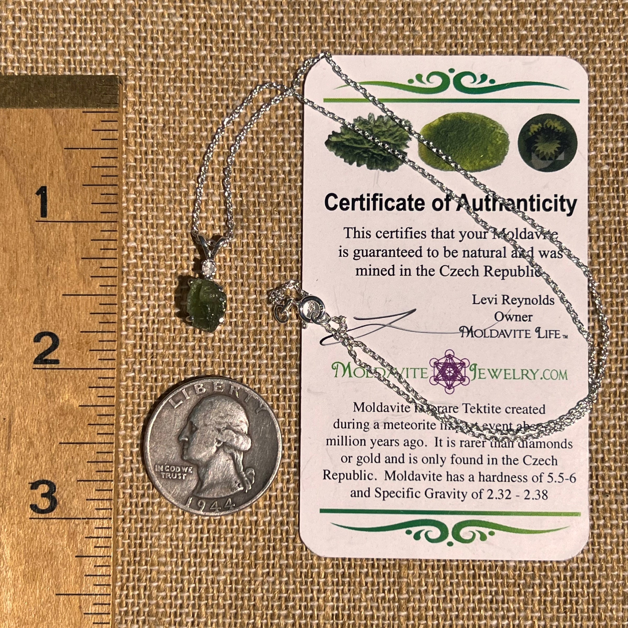 Moldavite & Phenakite Necklace Sterling #7259-Moldavite Life