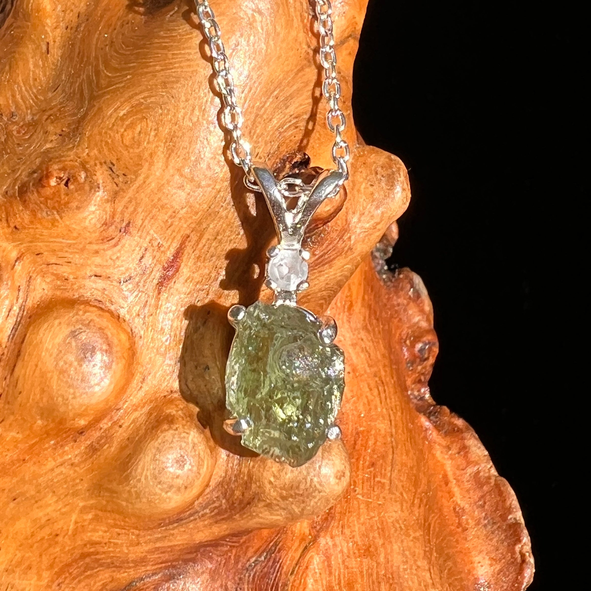 Moldavite & Phenakite Necklace Sterling #7259-Moldavite Life