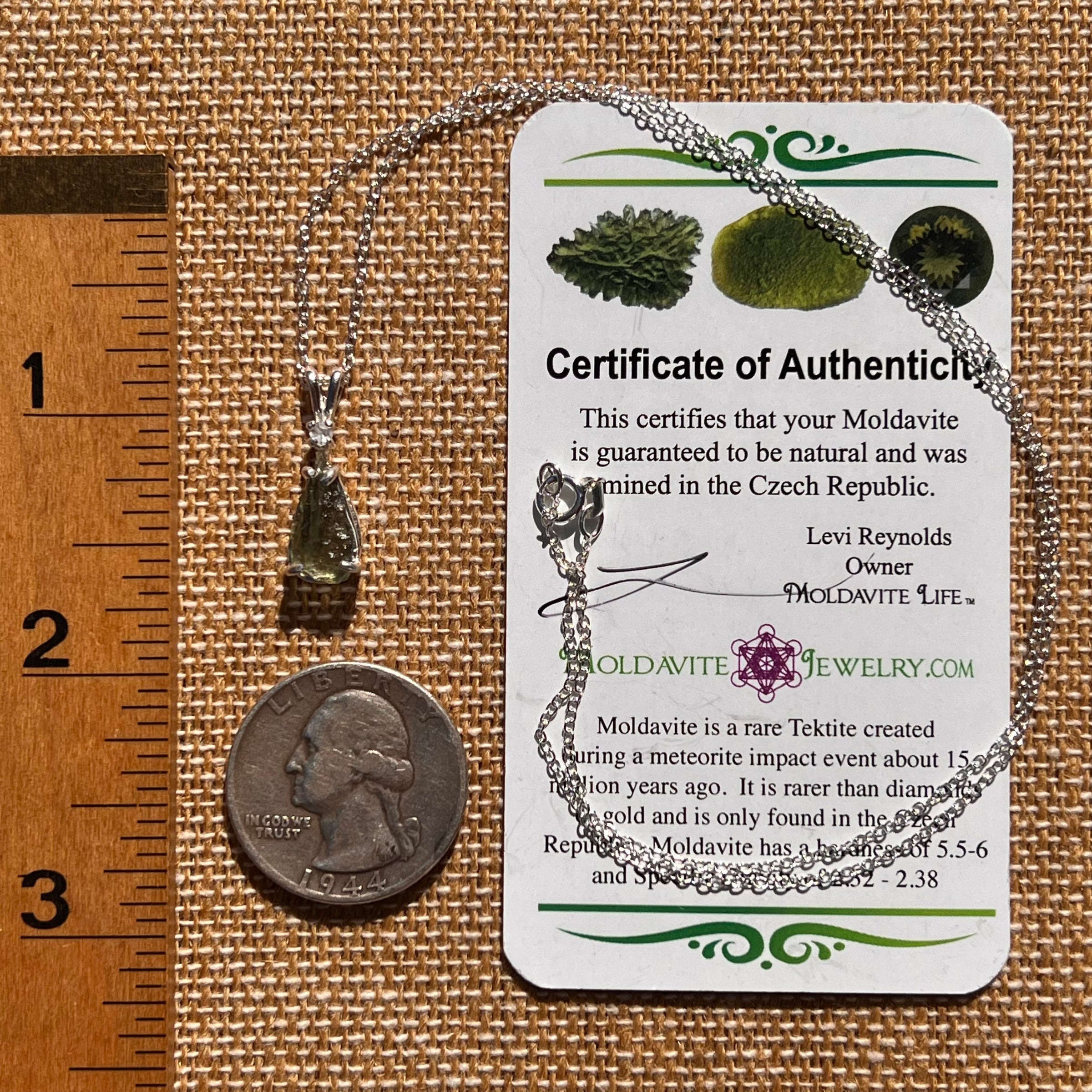Moldavite & Phenakite Necklace Sterling #7639-Moldavite Life