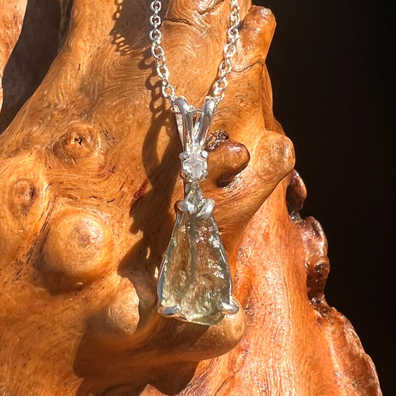 Moldavite & Phenakite Necklace Sterling #7639-Moldavite Life