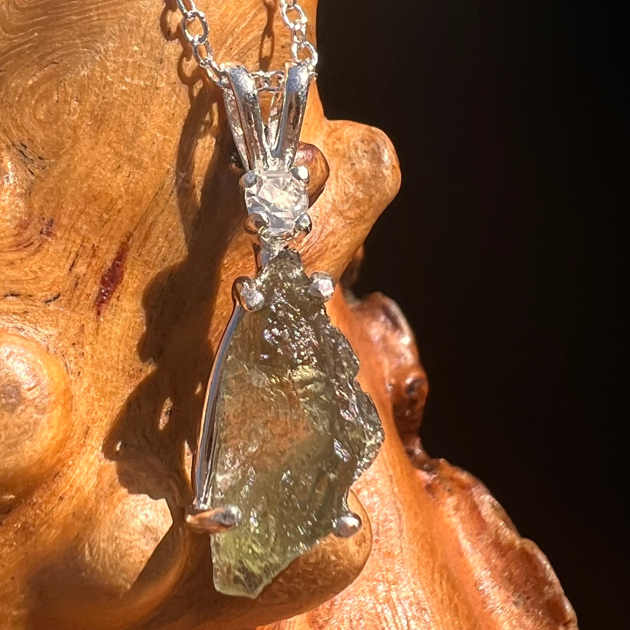Moldavite & Phenakite Necklace Sterling #7640-Moldavite Life