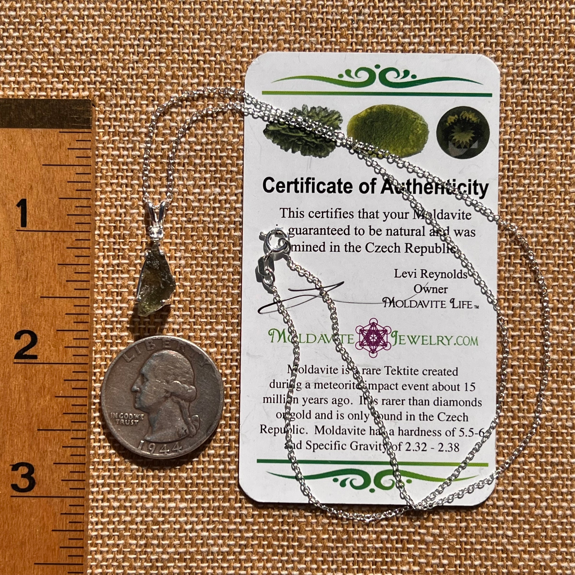 Moldavite & Phenakite Necklace Sterling #7640-Moldavite Life
