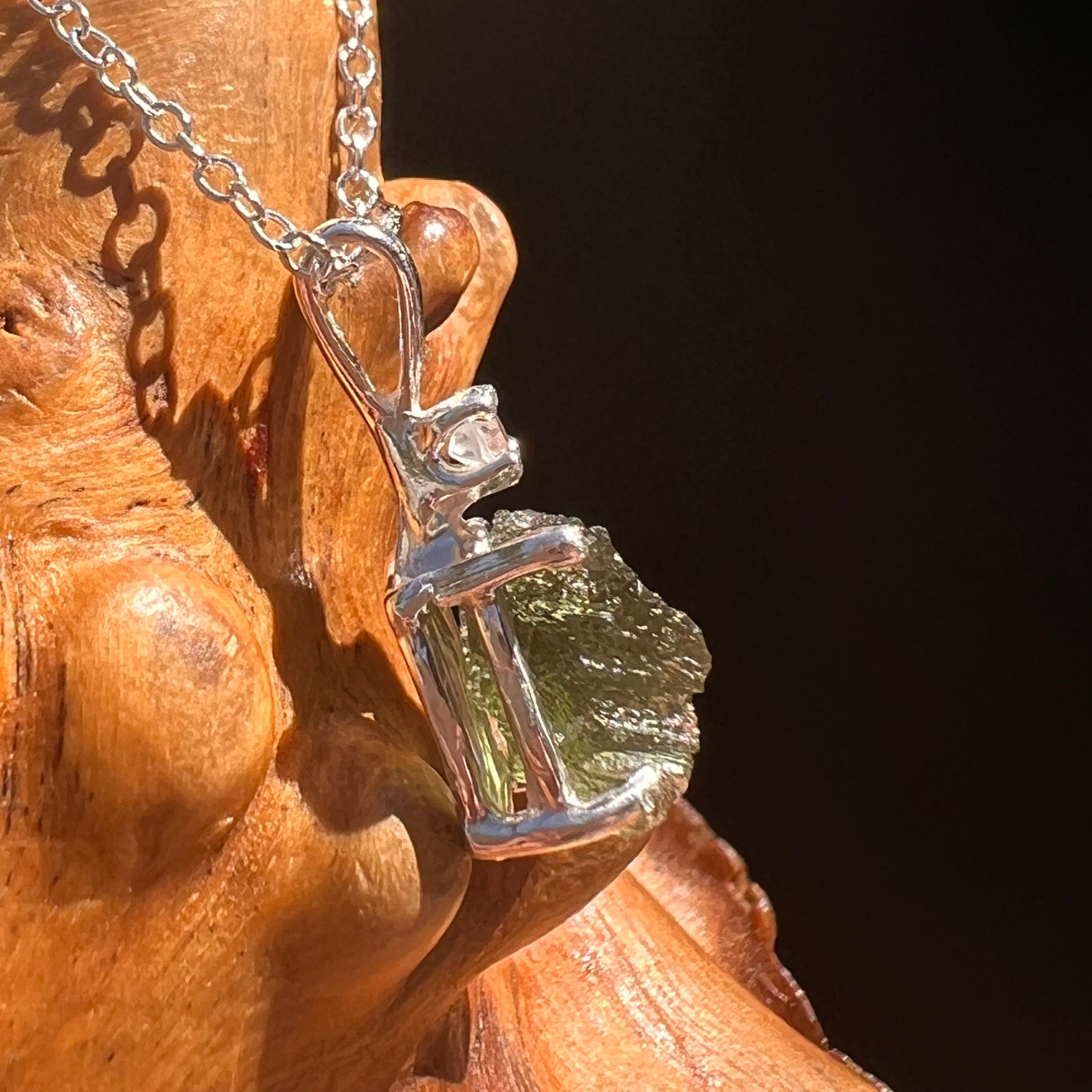 Moldavite & Phenakite Necklace Sterling #7641-Moldavite Life