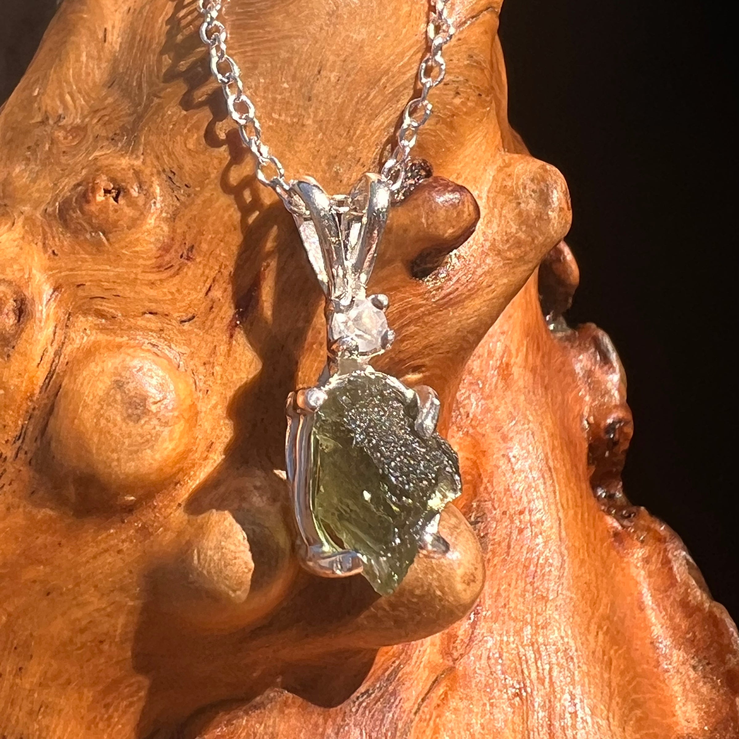 Moldavite & Phenakite Necklace Sterling #7641-Moldavite Life