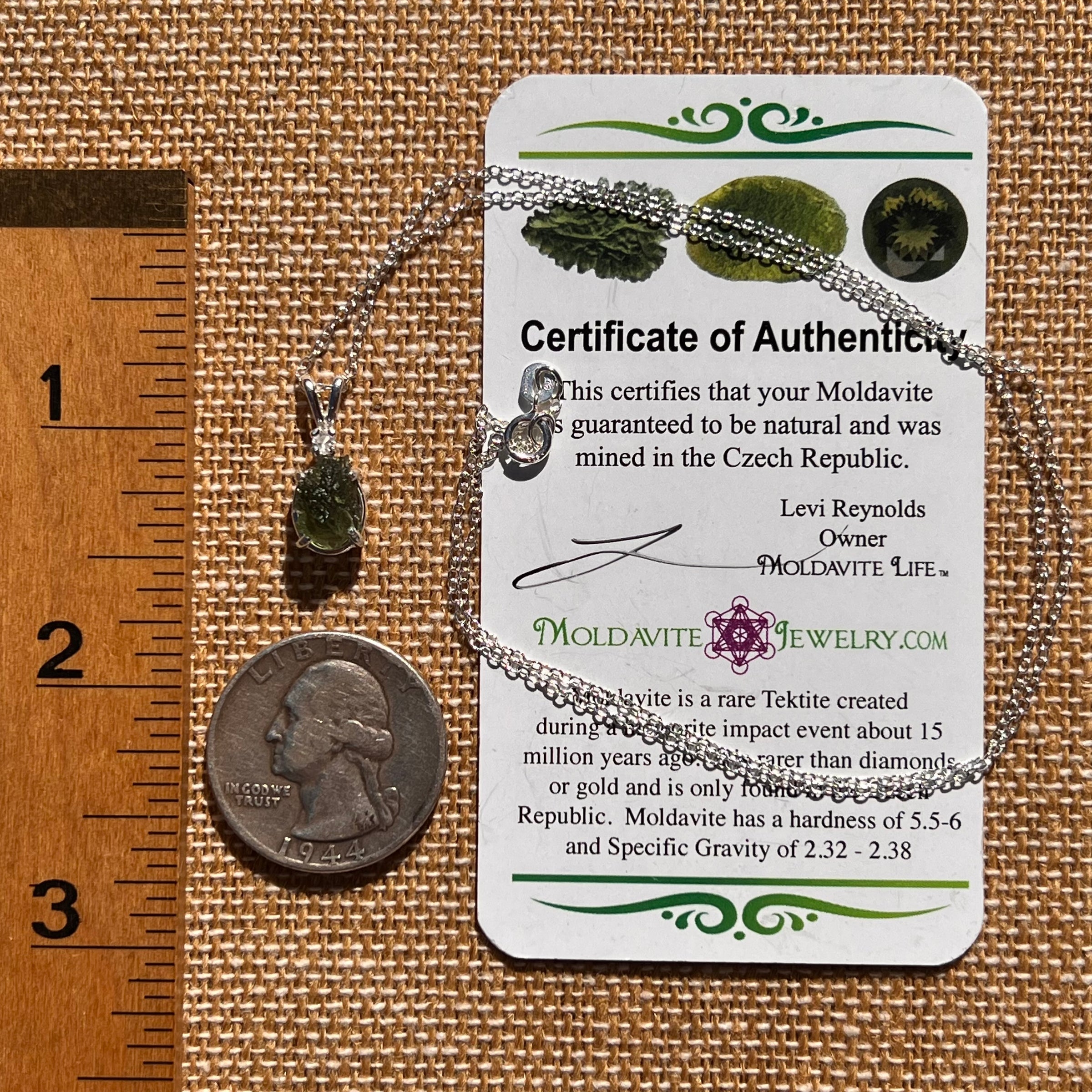 Moldavite & Phenakite Necklace Sterling #7642-Moldavite Life