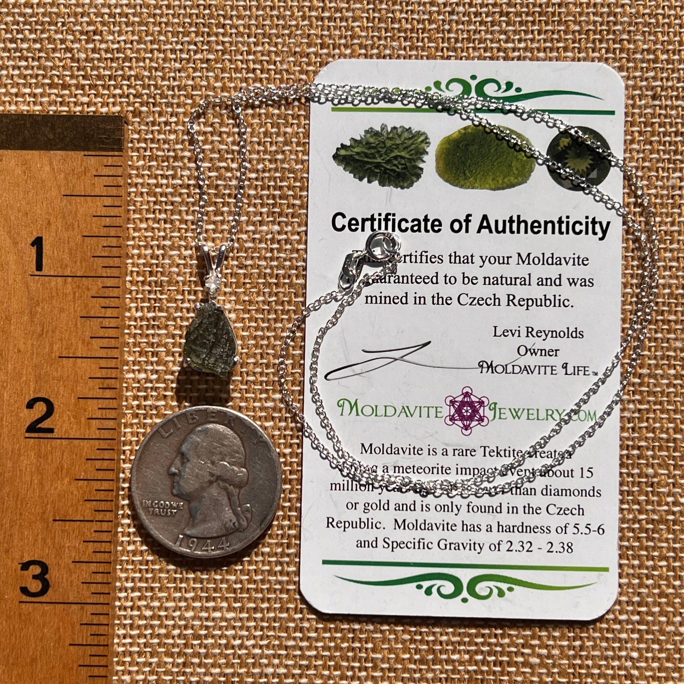 Moldavite & Phenakite Necklace Sterling #7643-Moldavite Life