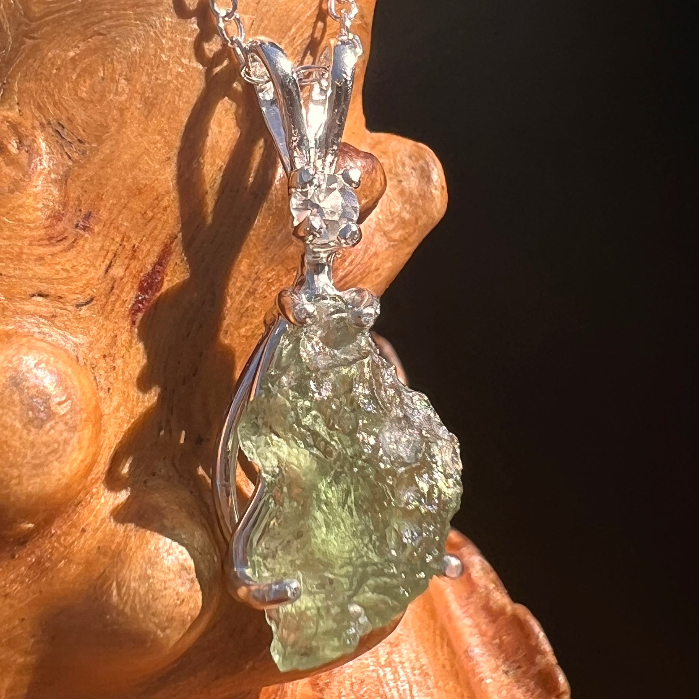 Moldavite & Phenakite Necklace Sterling #7644-Moldavite Life