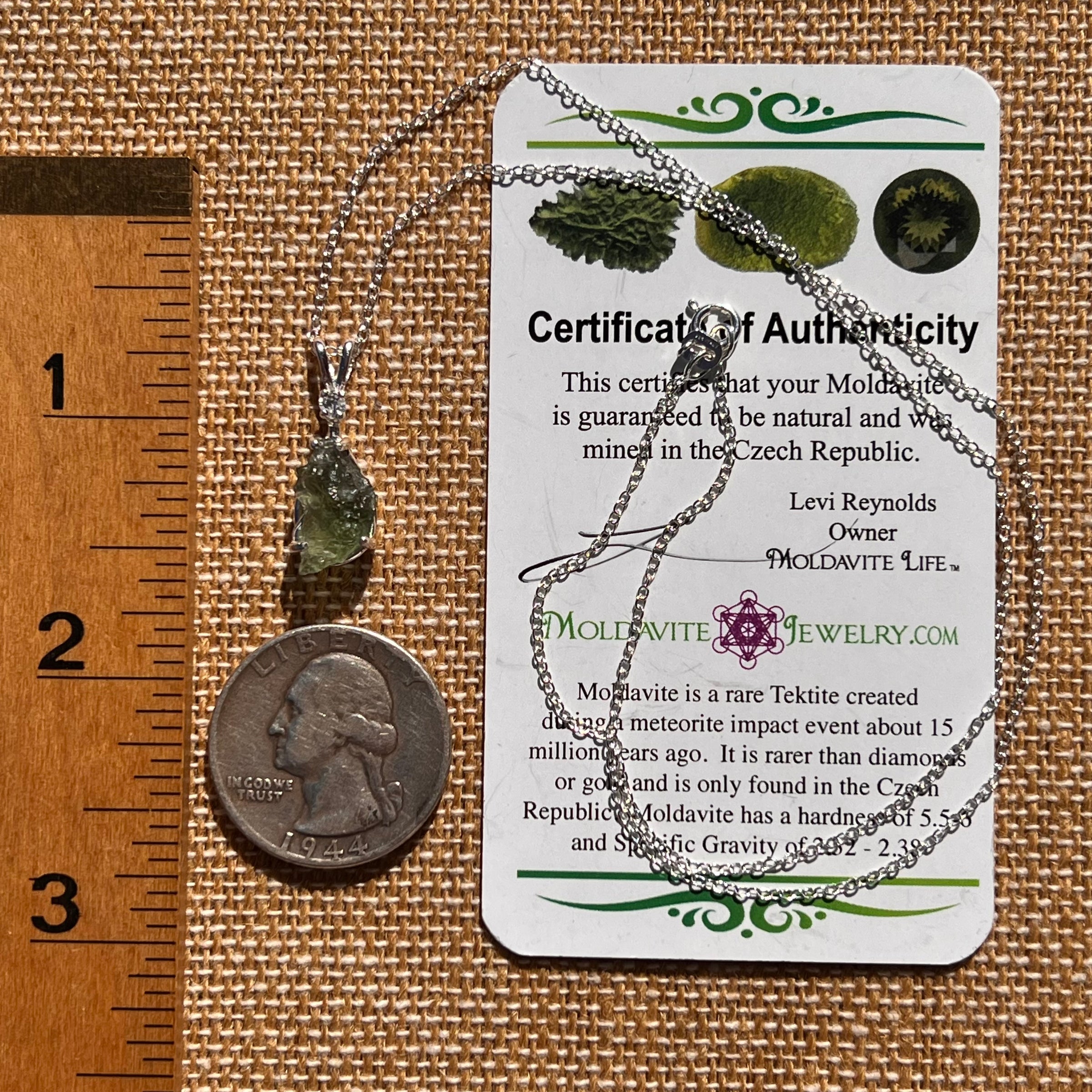 Moldavite & Phenakite Necklace Sterling #7644-Moldavite Life
