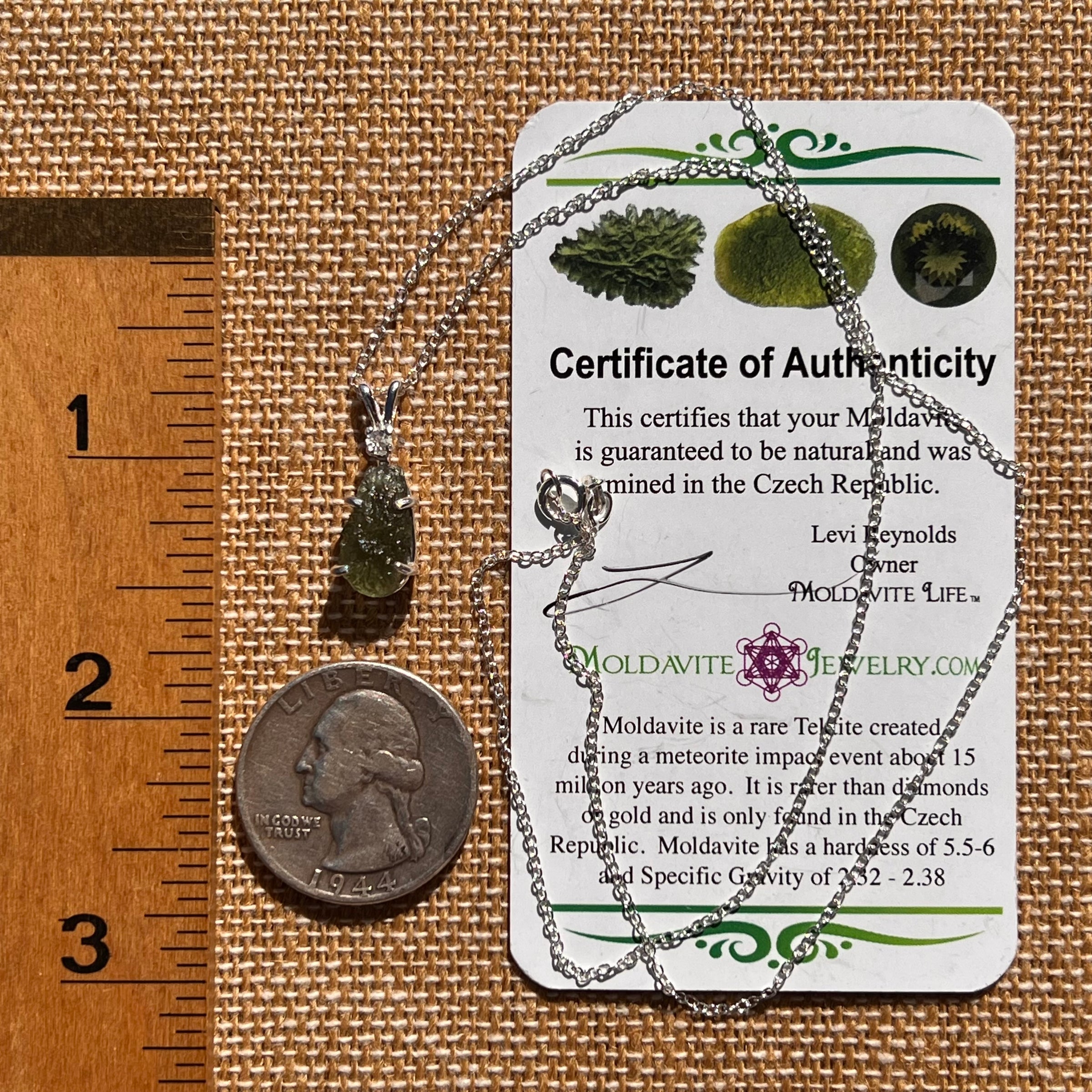 Moldavite & Phenakite Necklace Sterling #7645-Moldavite Life