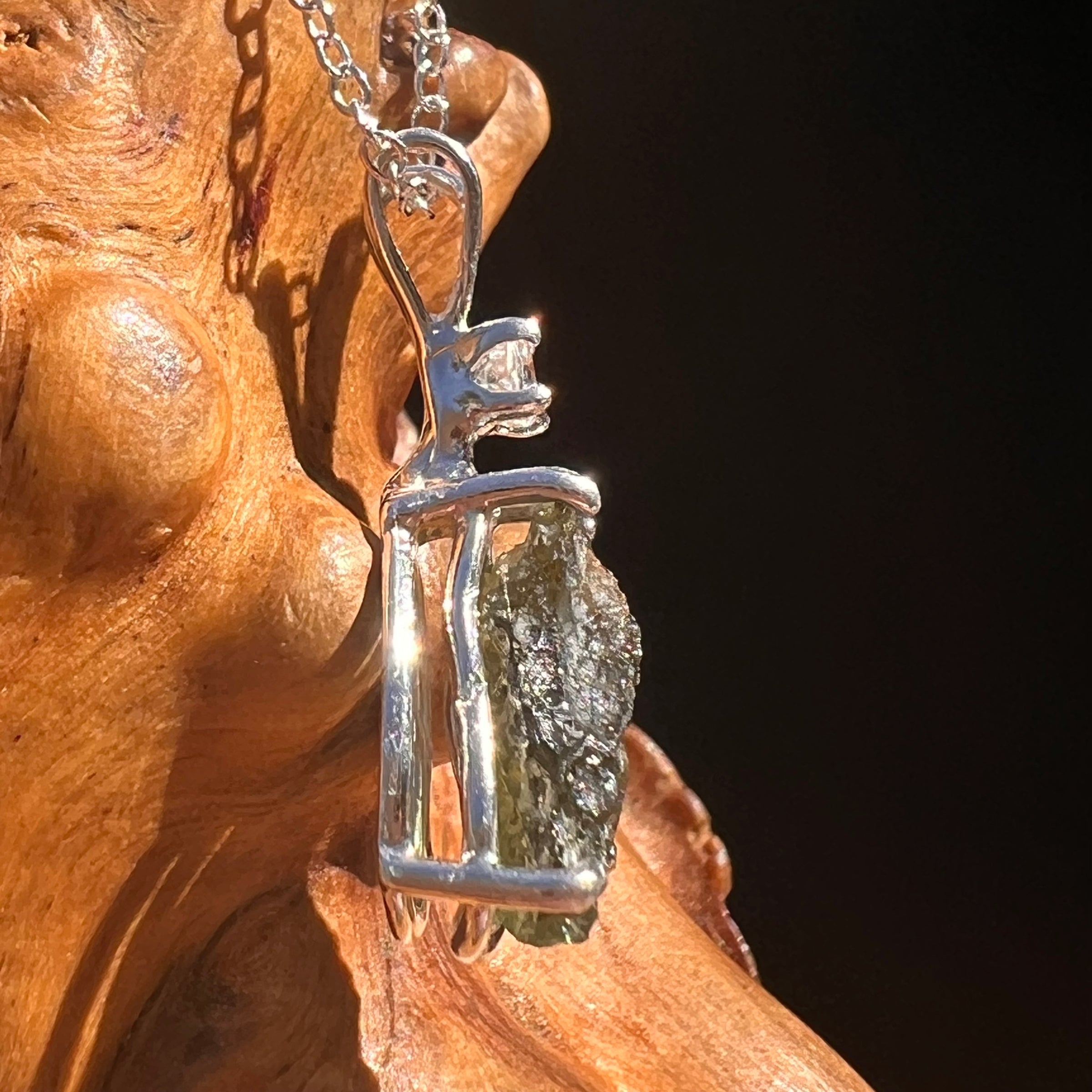 Moldavite & Phenakite Necklace Sterling #7646-Moldavite Life