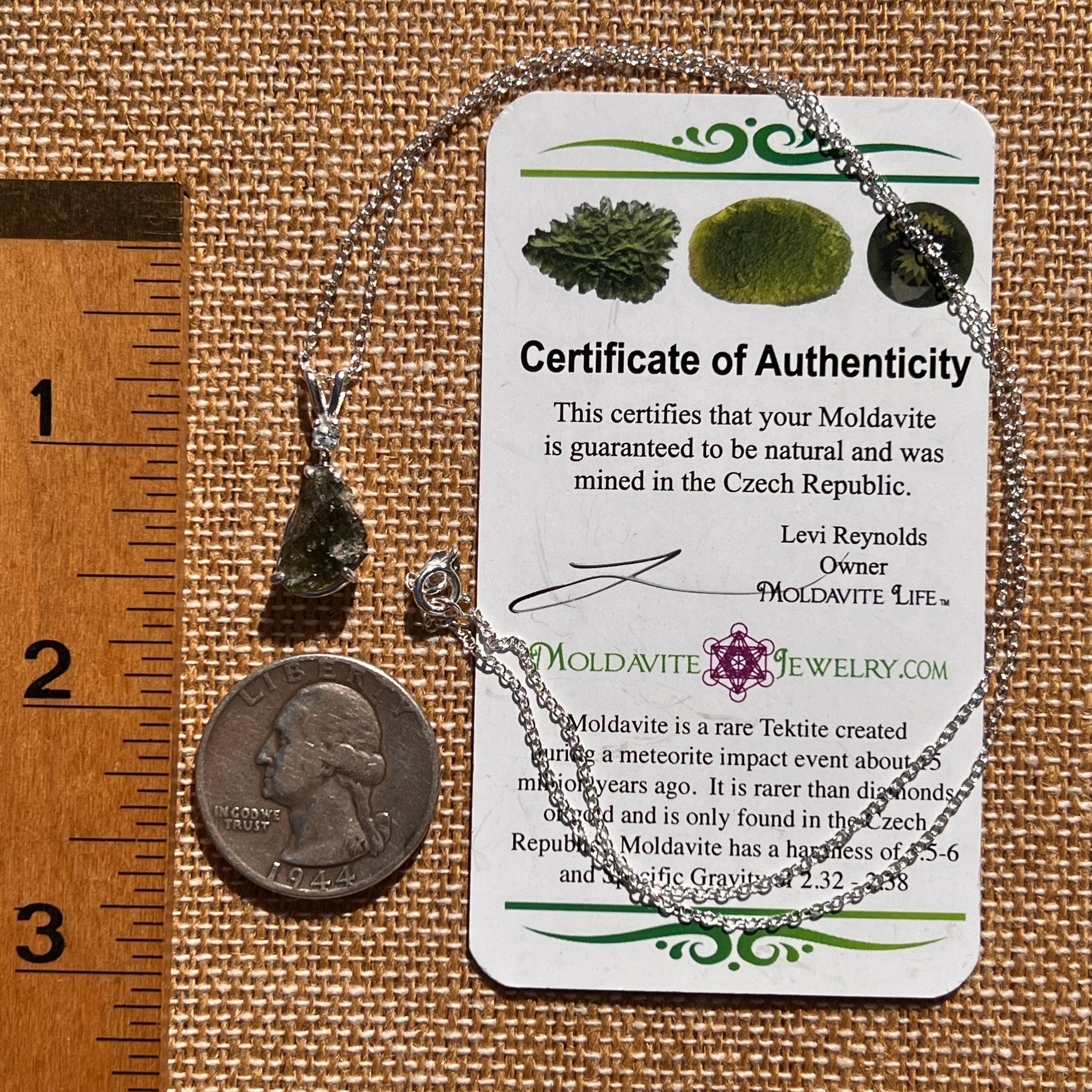 Moldavite & Phenakite Necklace Sterling #7646-Moldavite Life