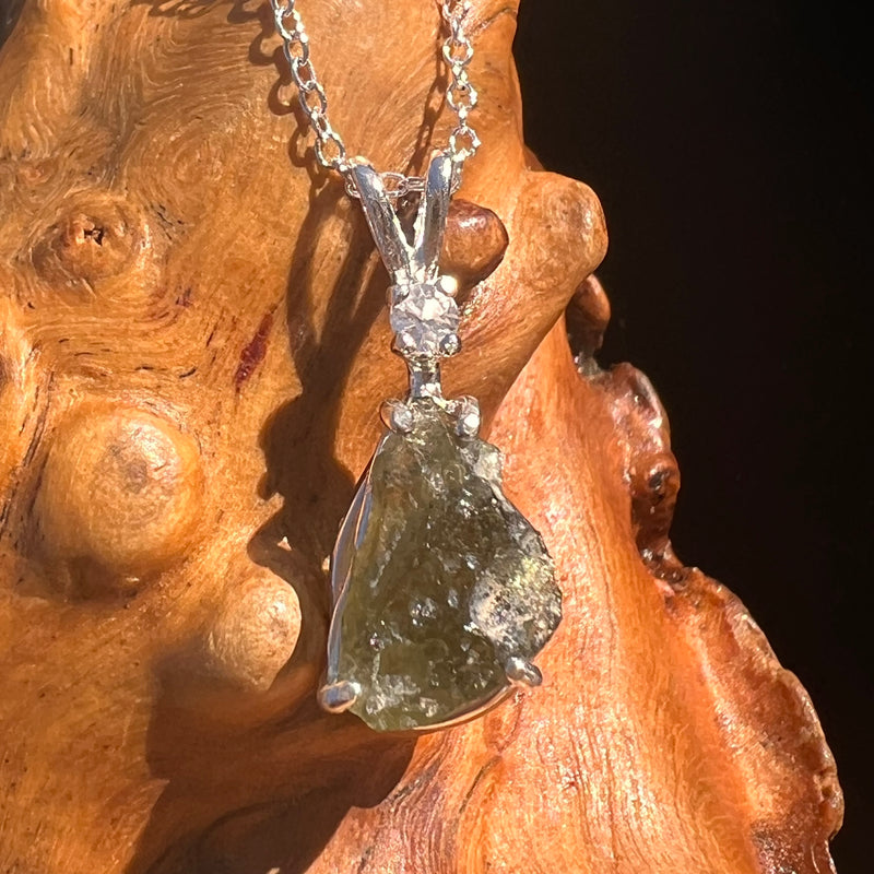 Moldavite & Phenakite Necklace Sterling #7646-Moldavite Life