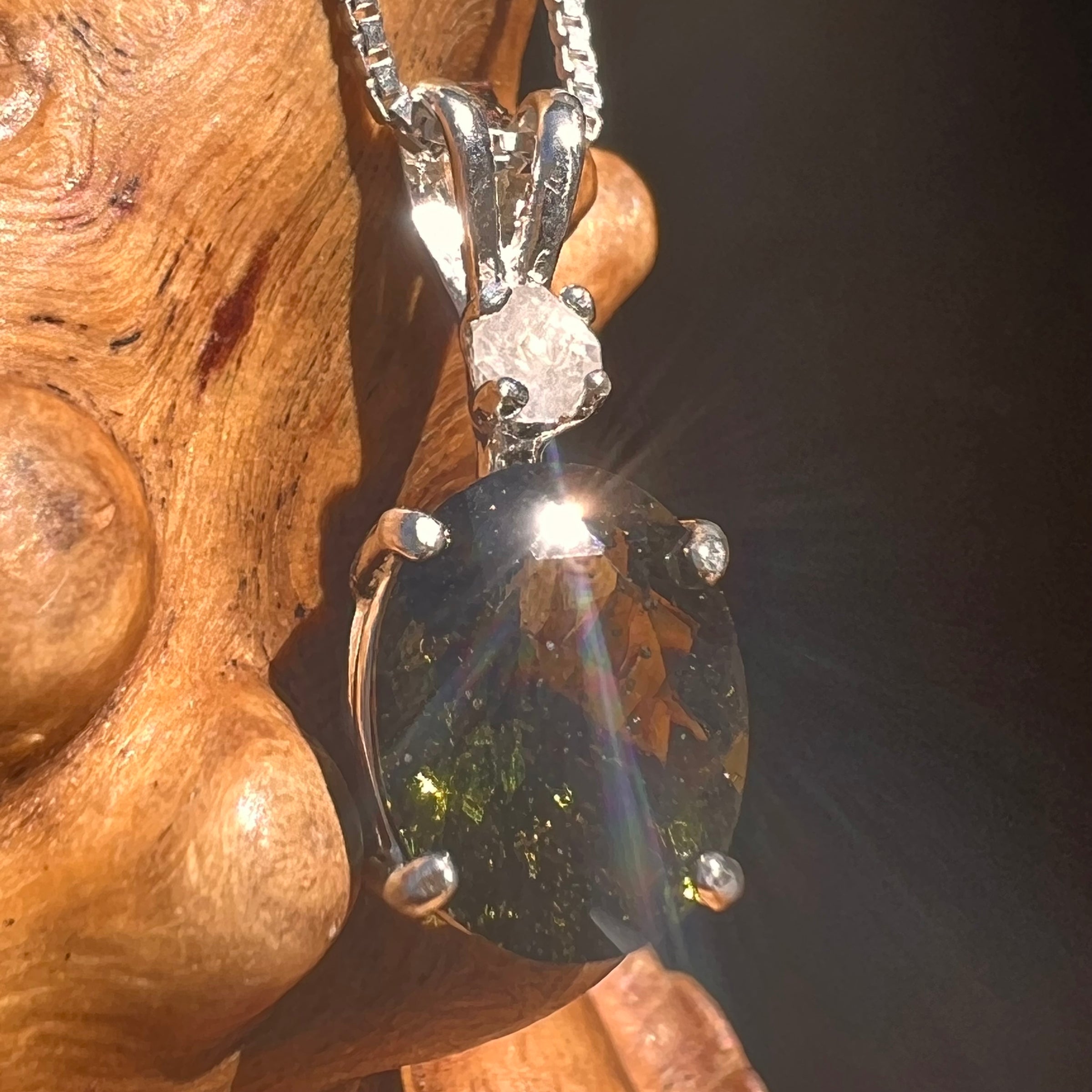 Moldavite & Phenakite Necklace Sterling #7701-Moldavite Life