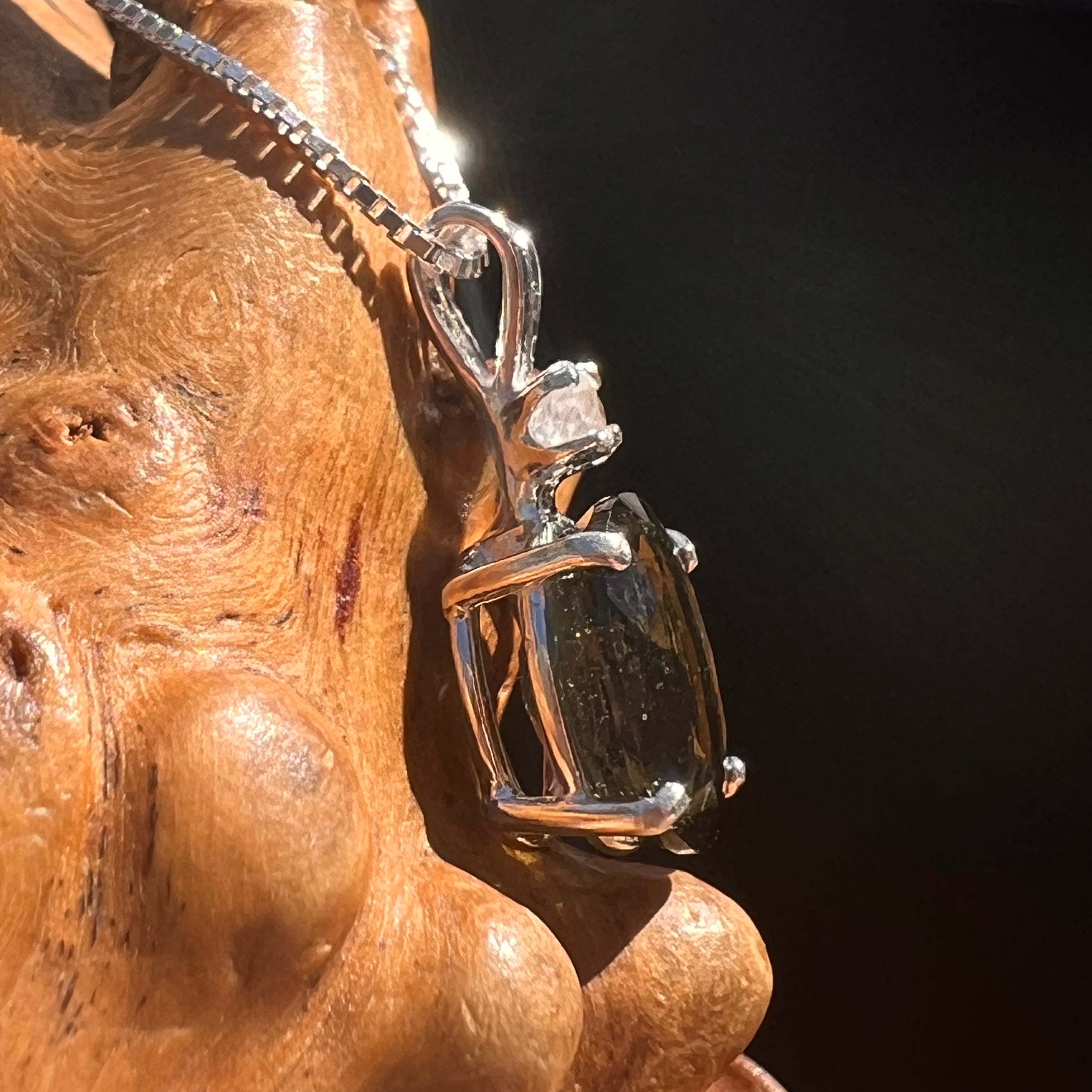 Moldavite & Phenakite Necklace Sterling #7701-Moldavite Life