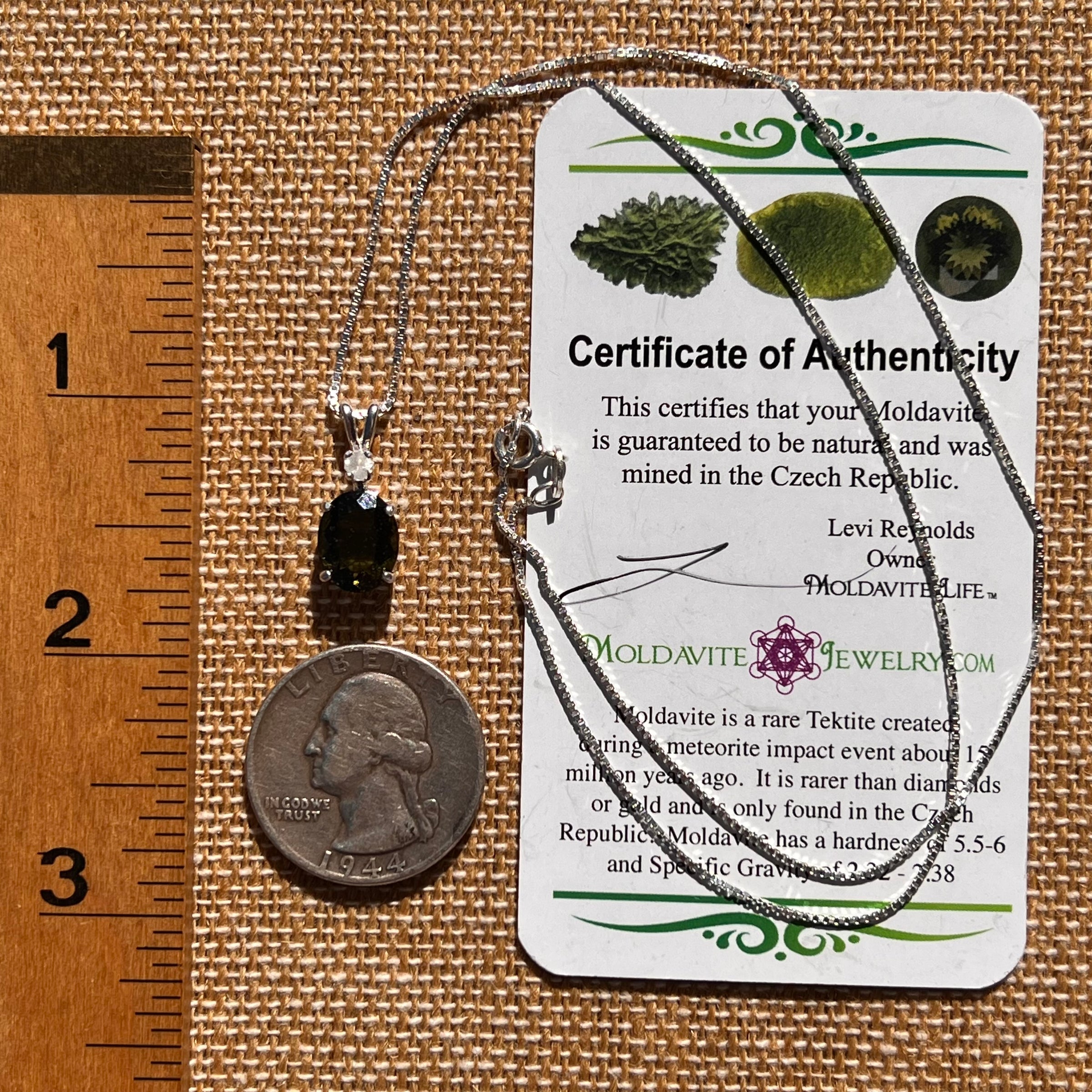 Moldavite & Phenakite Necklace Sterling #7701-Moldavite Life