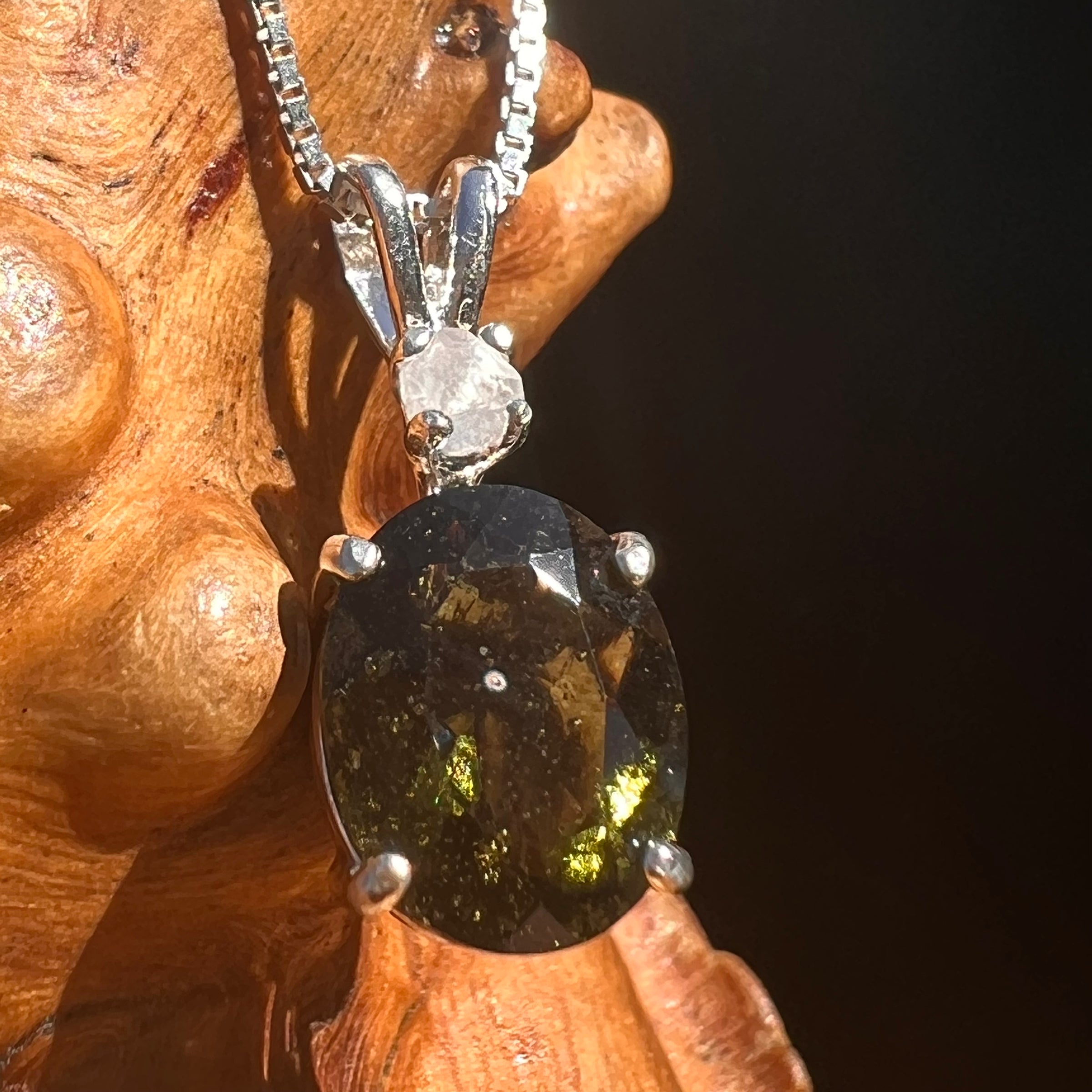 Moldavite & Phenakite Necklace Sterling #7701-Moldavite Life